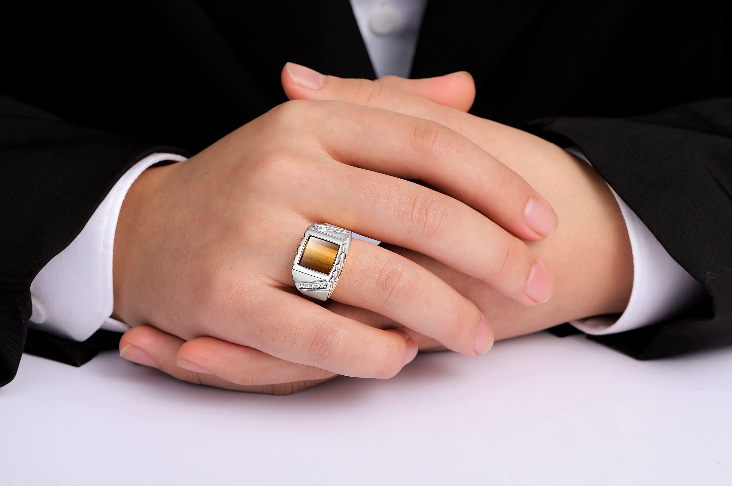 Stylish Men's Diamond & Black Onyx Rings | Lucky Tiger Eye & Colored Quartz Sterling Silver Rings | Size 8-13 | Perfect for Weddings, Gifts & Everyday Wear