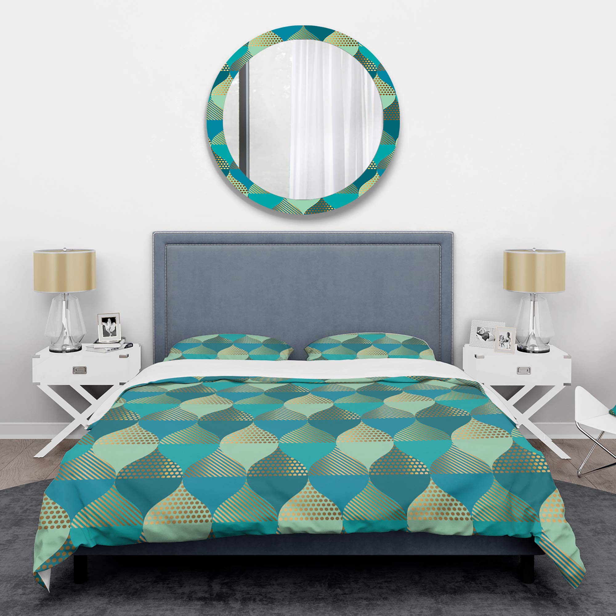 DesignQ Luxury Retro Drops Mid-Century Modern Duvet Cover Set - Twin Size Blue Bedding Set (3-Piece) | All Season Comfort for Vintage Inspired Bedrooms & Guest Rooms