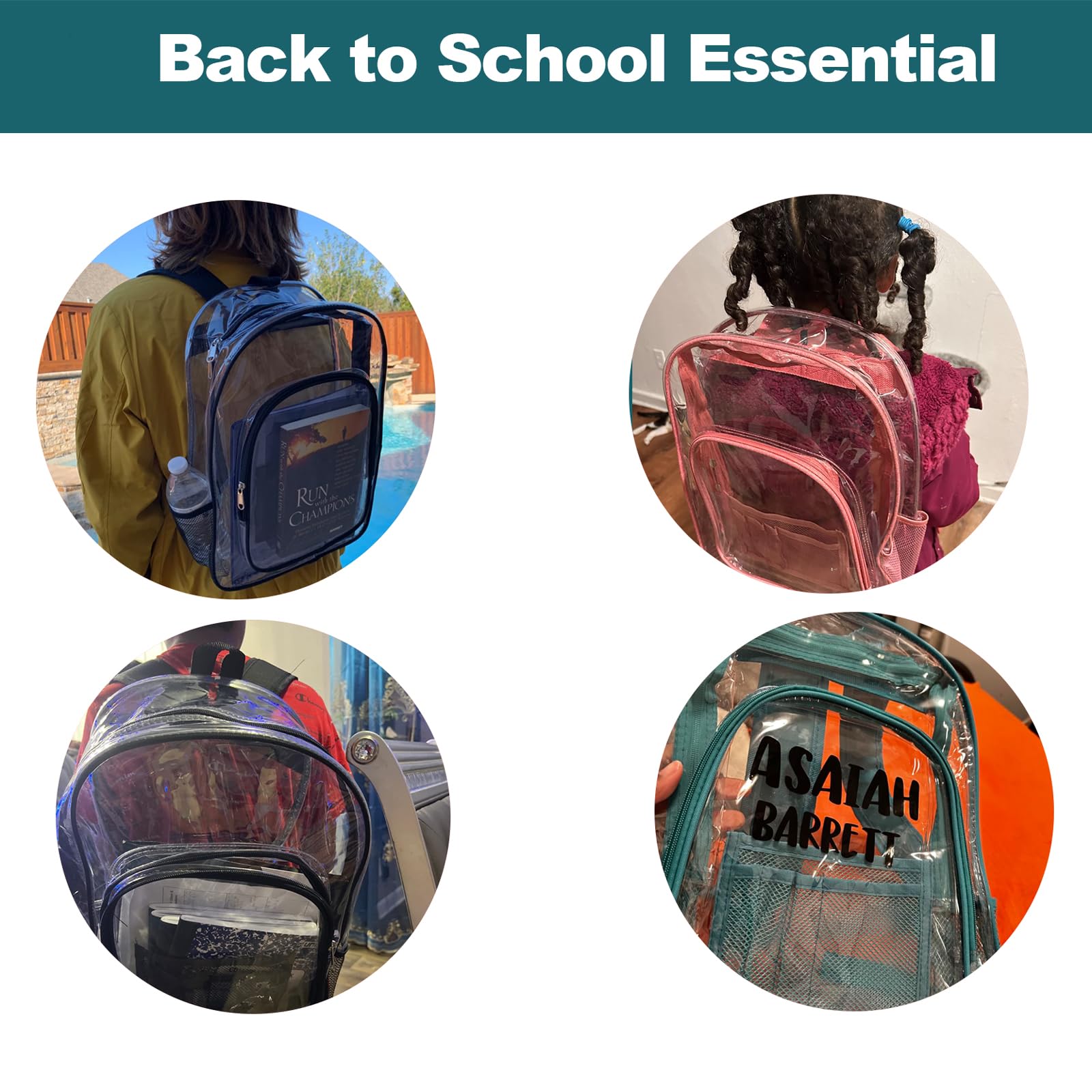 Heavy Duty Clear Backpack for School & Work - Black PVC