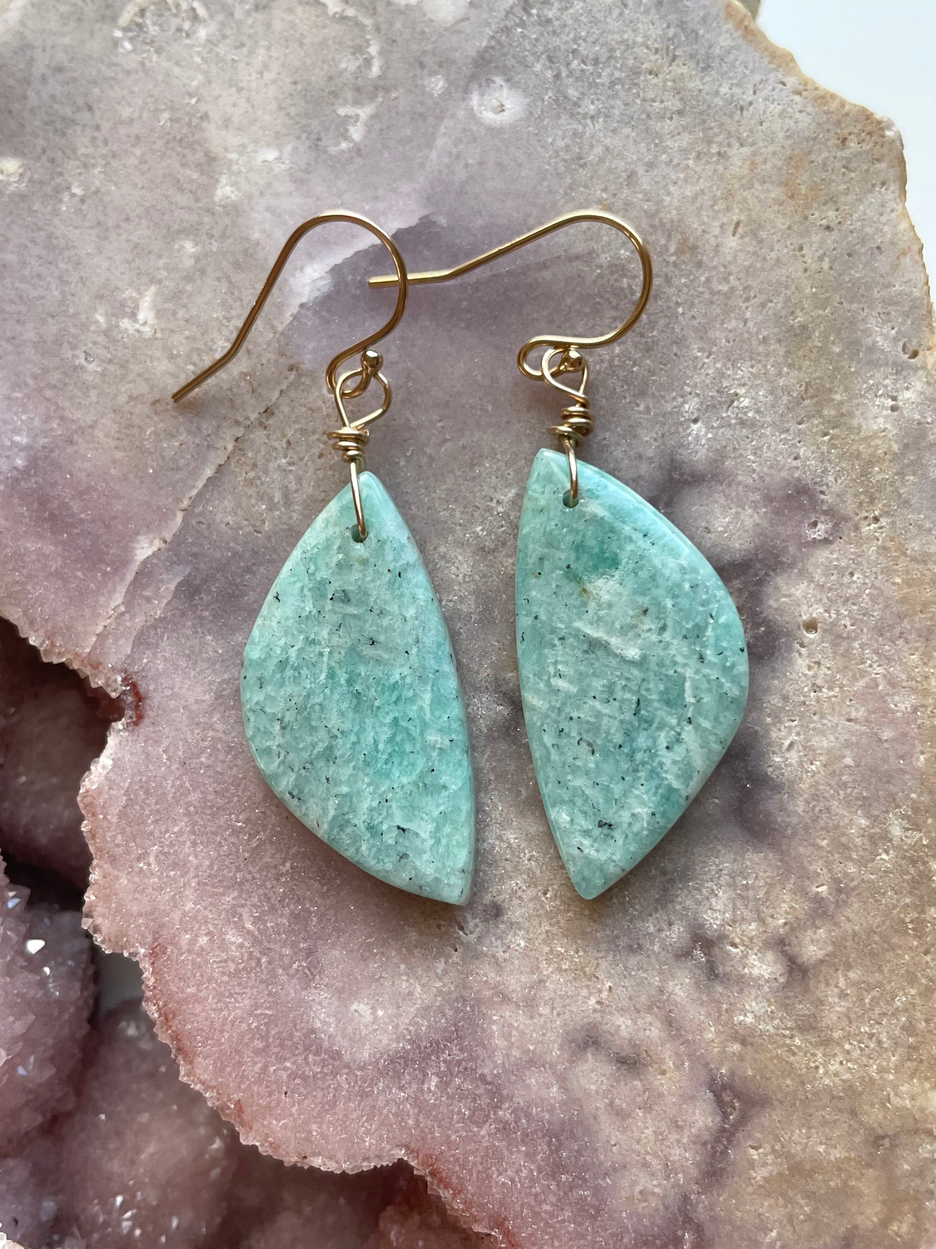 Amazonite Dangle Earrings in Gold Fill - Elegant Handmade Jewelry for Women, Perfect for Parties, Weddings & Everyday Wear