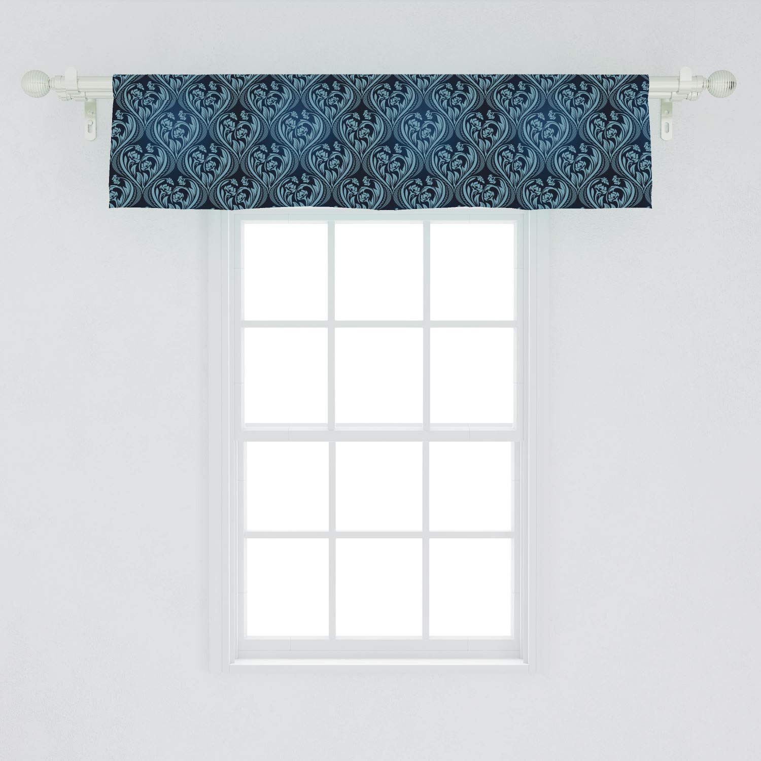 Ambesonne Victorian Window Valance - Blue Renaissance Venetian Design Curtain Valance with Rod Pocket, 54