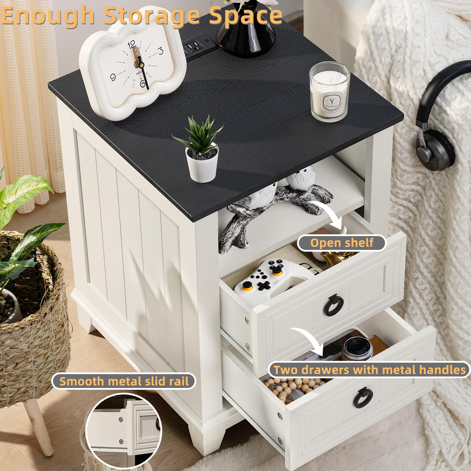 Farmhouse Style 2-Piece Nightstand Set with 6-Drawer Dresser - 54