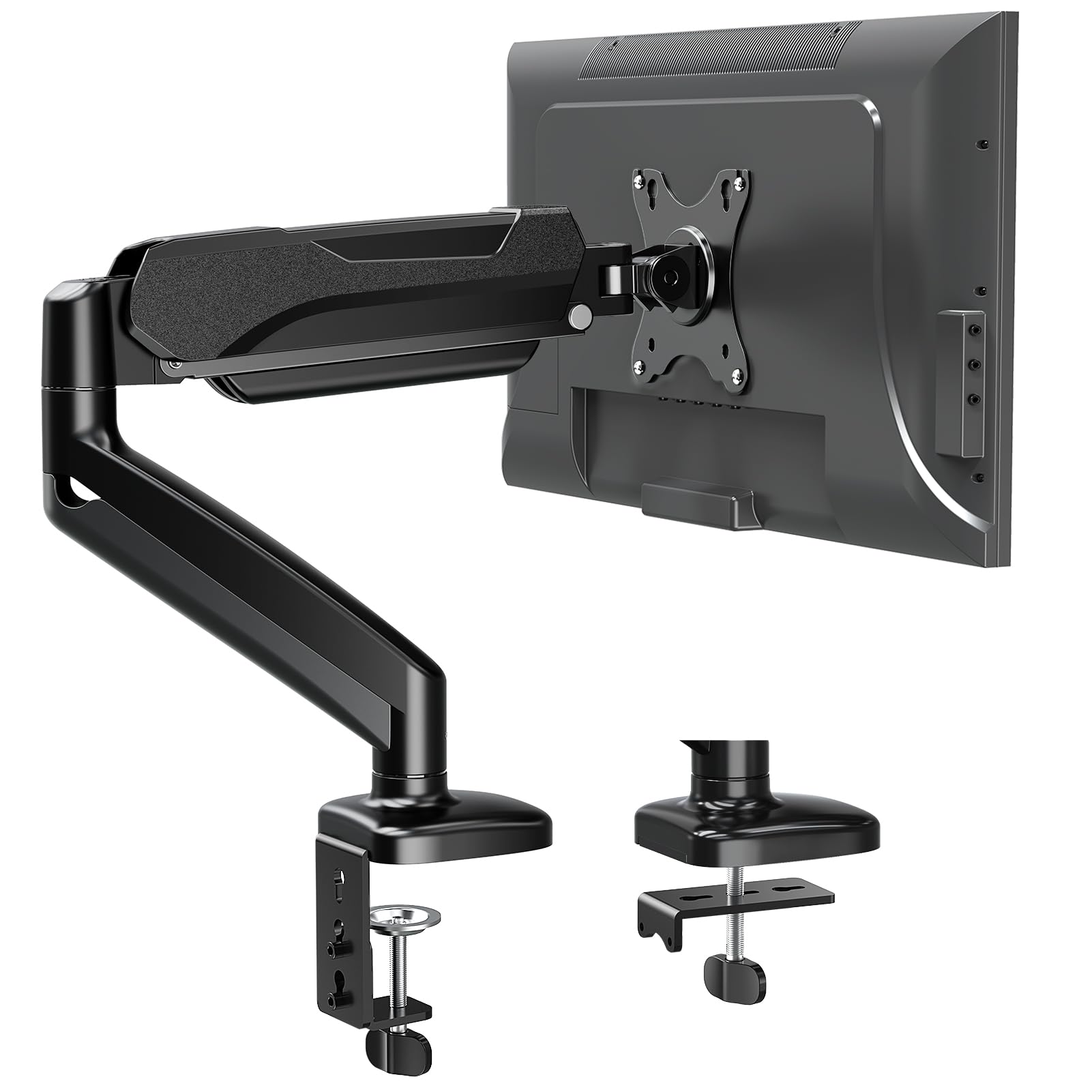 MOUNTUP Single Monitor Desk Mount - Adjustable Gas Spring Monitor Arm for 13-32 Inch Screens 4.4-17.6lbs, VESA Mount Bracket with Clamp/Grommet Base - Ergonomic Computer Monitor Stand for Home Office & Gaming Setup (Black)