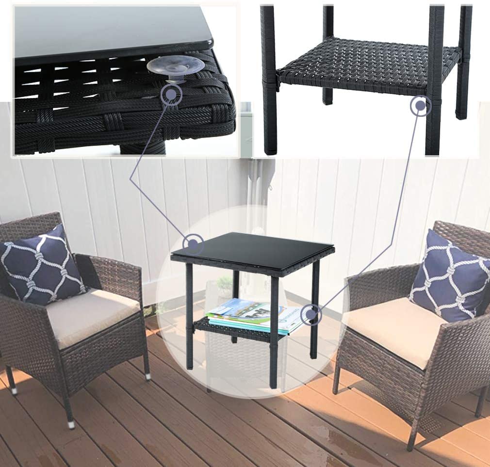 **FDW 3-Piece Patio Furniture Set - Outdoor Rattan Bistro Chairs & Table, Black Wicker Conversation Set for Backyard, Porch, Poolside, Lawn & Garden - Perfect for Relaxing, Dining & Entertaining**