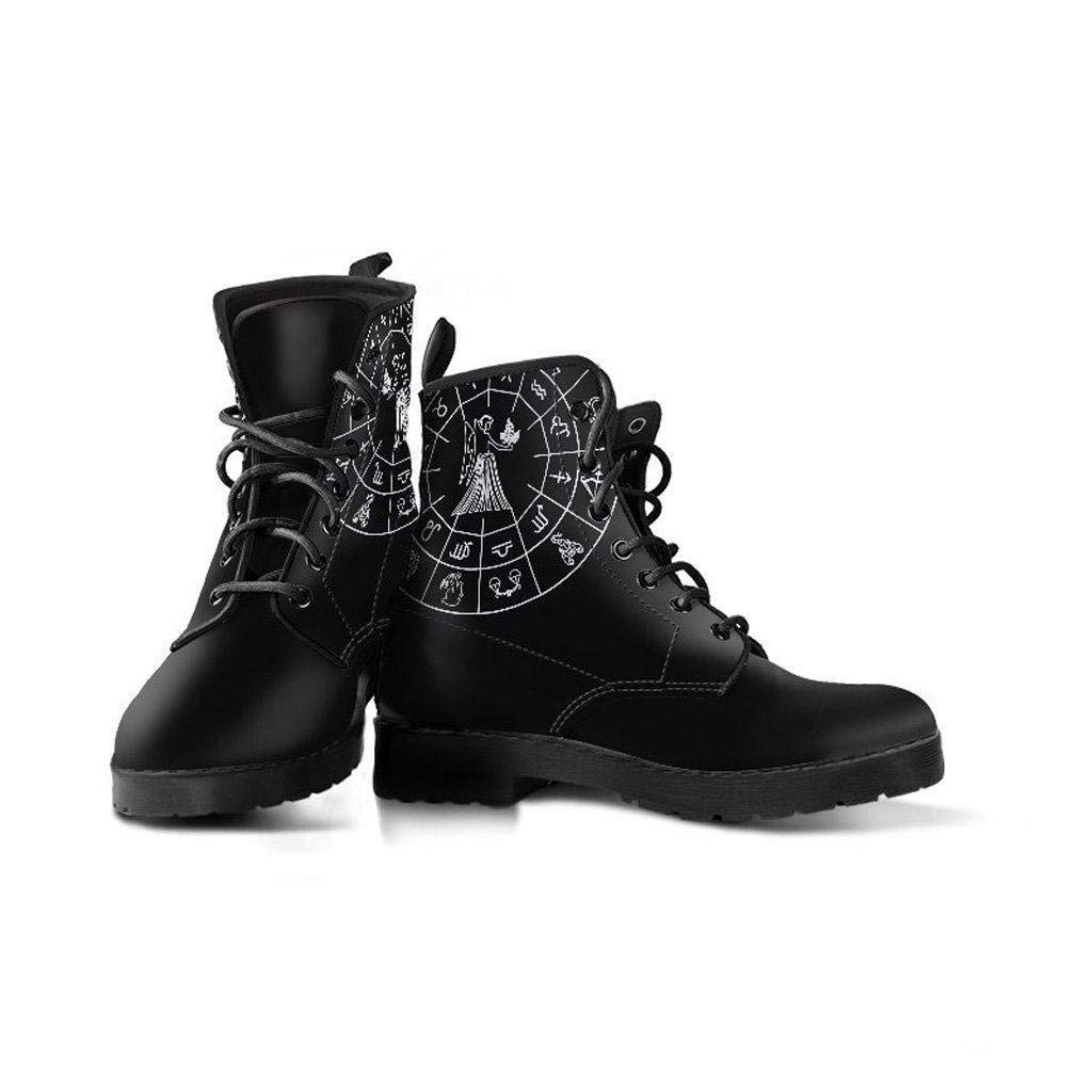 Virgo Zodiac Memory Foam Boots - Vegan Leather Combat Boots for Women | All Season Lace Up Ankle Boots with Cushioned Support | Perfect for Daily Wear, Work & Outdoor Activities