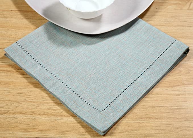 6 Pack Premium Cotton Napkins - Soft & Absorbent White & Turquoise Dinner Napkins for Everyday Use, Parties, and Special Occasions