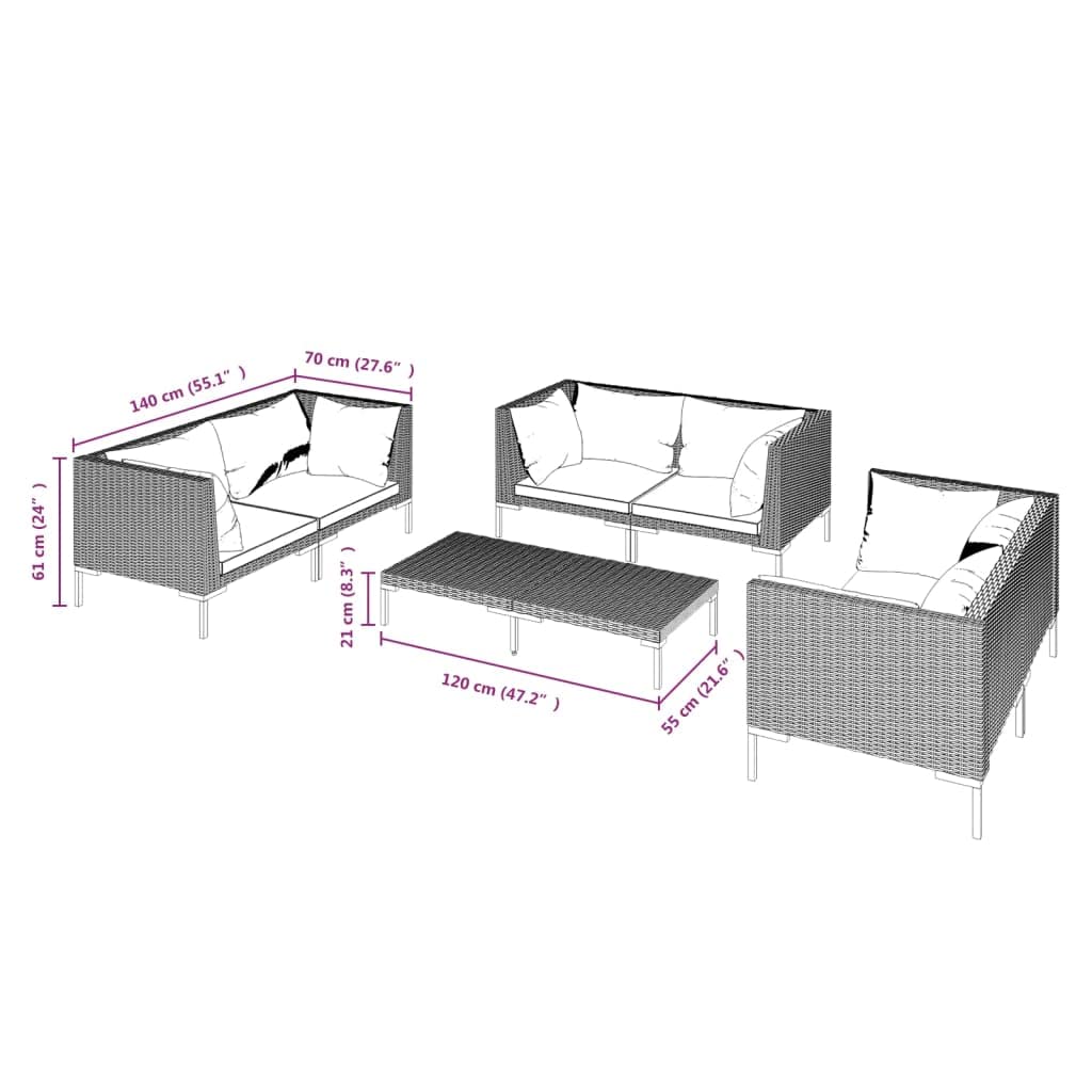 7-Piece VidaXL Patio Lounge Set - Modern Dark Gray Poly Rattan Outdoor Sectional Sofa with Cushions for Backyard, Poolside & Garden Relaxation