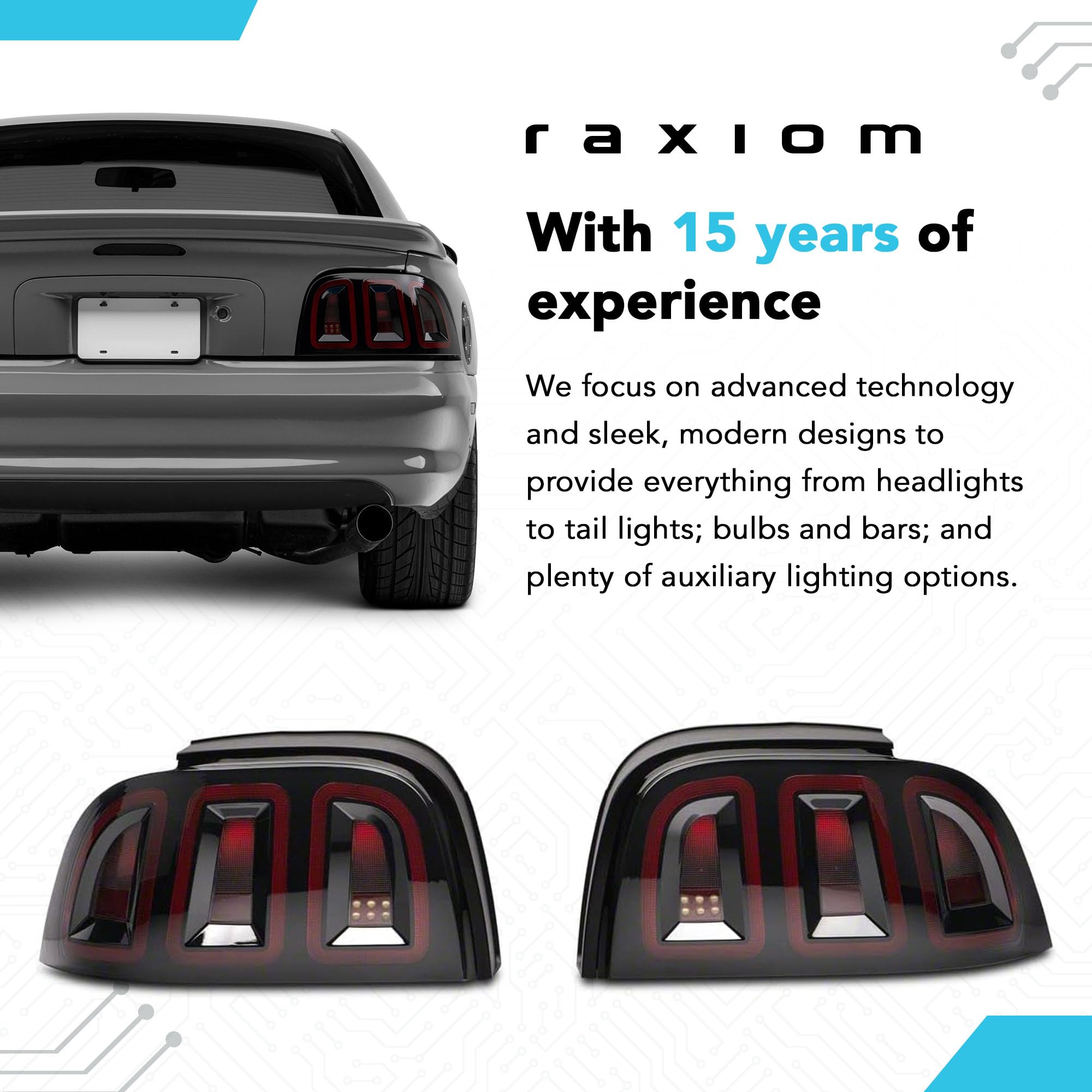 Raxiom LED Tail Lights Set for 1996-1998 Ford Mustang - Smoked Lens, High Visibility, Easy Installation - Upgrade Your Mustang's Style & Safety for Night Driving