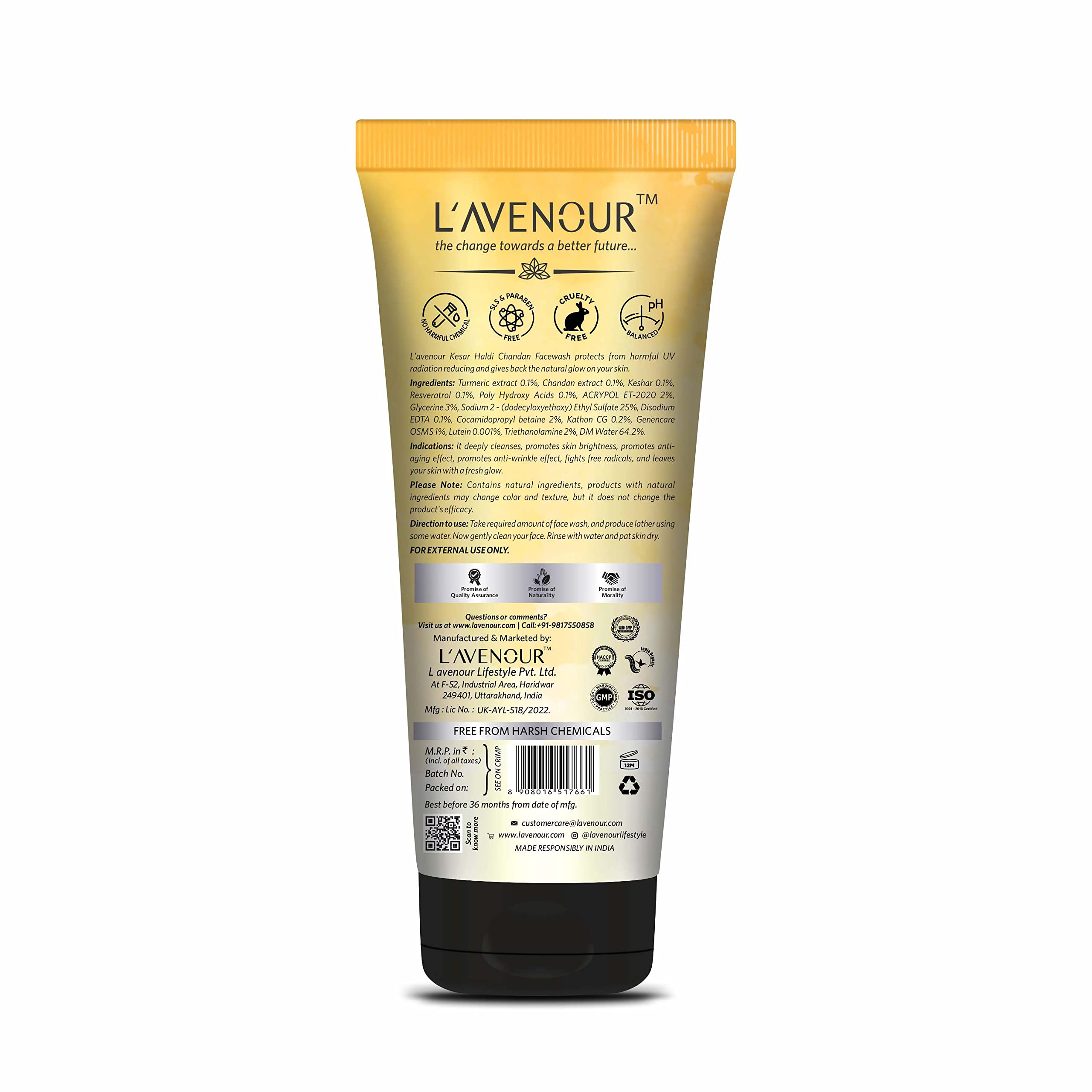 L'avenour Kesar Haldi Chandan Natural Ubtan Face Wash for Men & Women - Brightens Skin, Reduces Hyperpigmentation & Dryness | 115ml (3 Pack) | Perfect for Daily Skincare Routine & Glowing Complexion