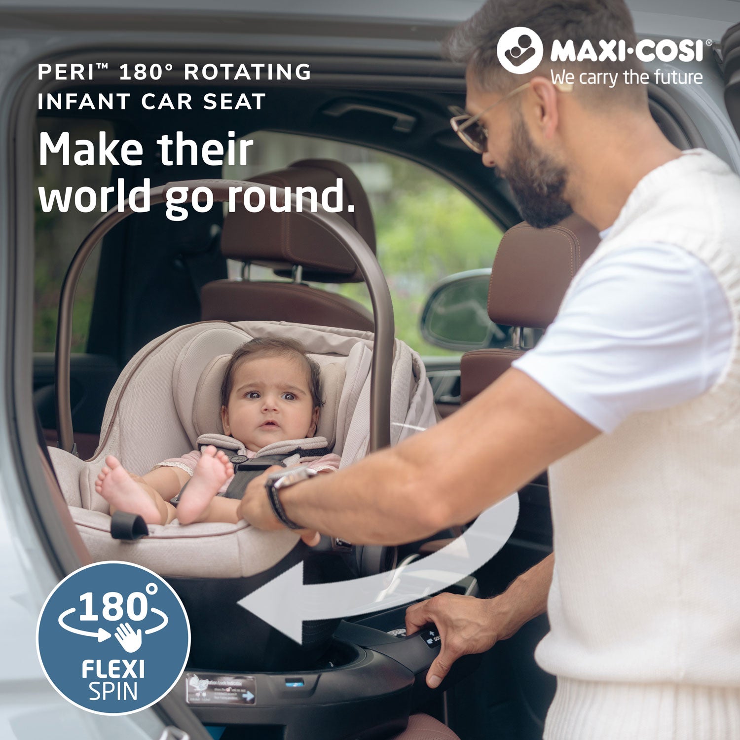 Maxi Cosi Peri 180 Rotating Infant Car Seat - 360° Swivel Base for Easy Entry & Exit - Rear & Forward Facing - For Babies 4-35 lbs - Perfect for Travel & Daily Commute