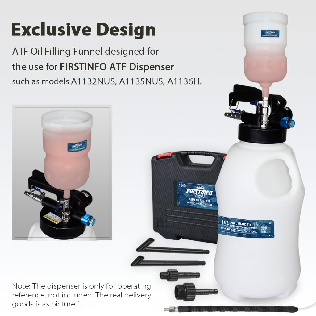 FIRSTINFO Patented 8.5 Liter 17 Pcs ATF Filler Adapter Kit | Pneumatic Transmission Fluid Dispenser Pump with Refilling Funnel | Perfect for Car Maintenance, Auto Repair Shops & DIY Transmission Fluid Change