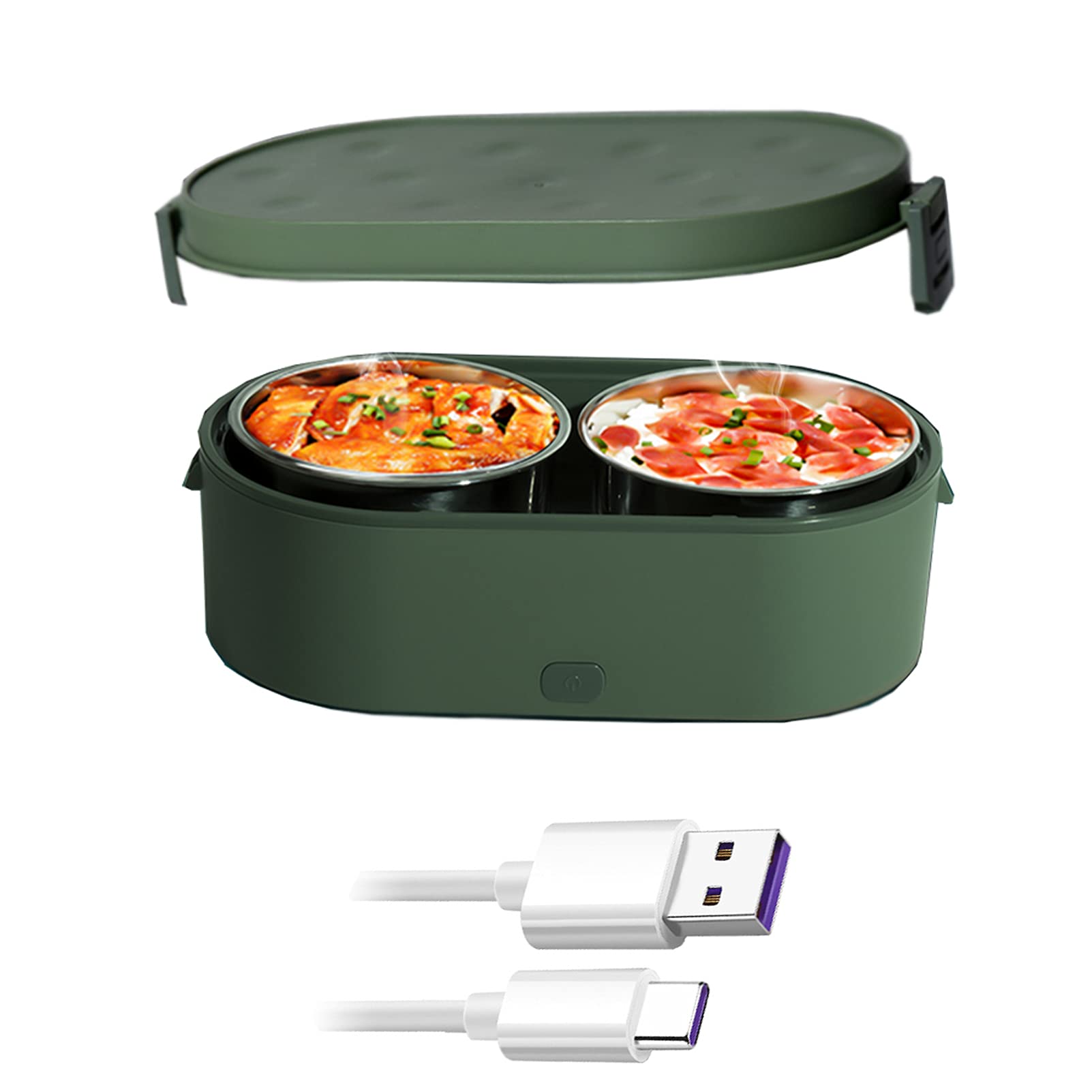 USB-Powered Insulated Electric Lunch Box for Adults - Portable Stainless Steel Food Warmer & Heater with Green Design | Perfect for Office, Travel, and Outdoor Activities