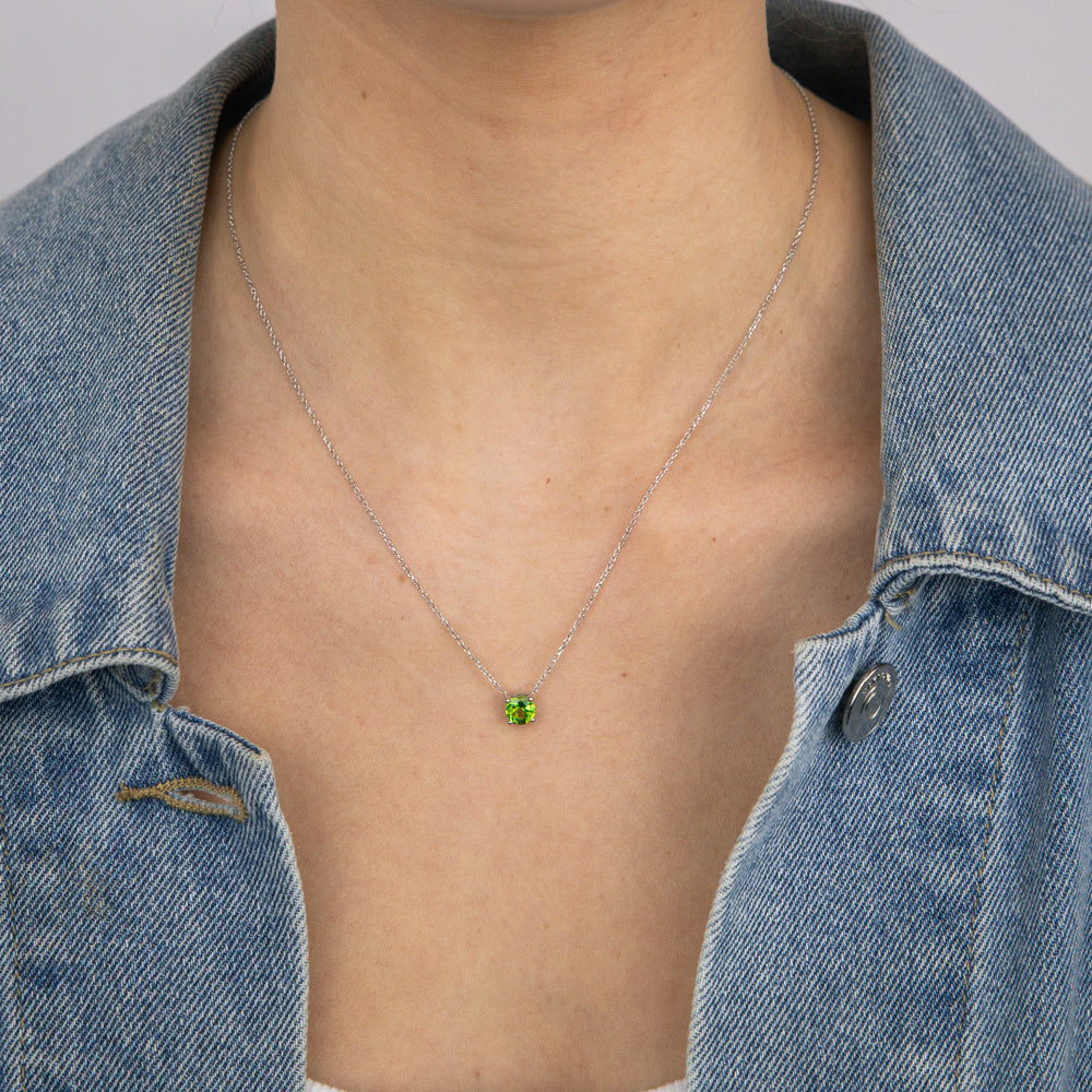 0.87 Carat Peridot Pendant Necklace with 45cm 9ct White Gold Chain - Elegant Birthstone Jewelry for Women, Perfect Gift for August Birthdays & Special Occasions