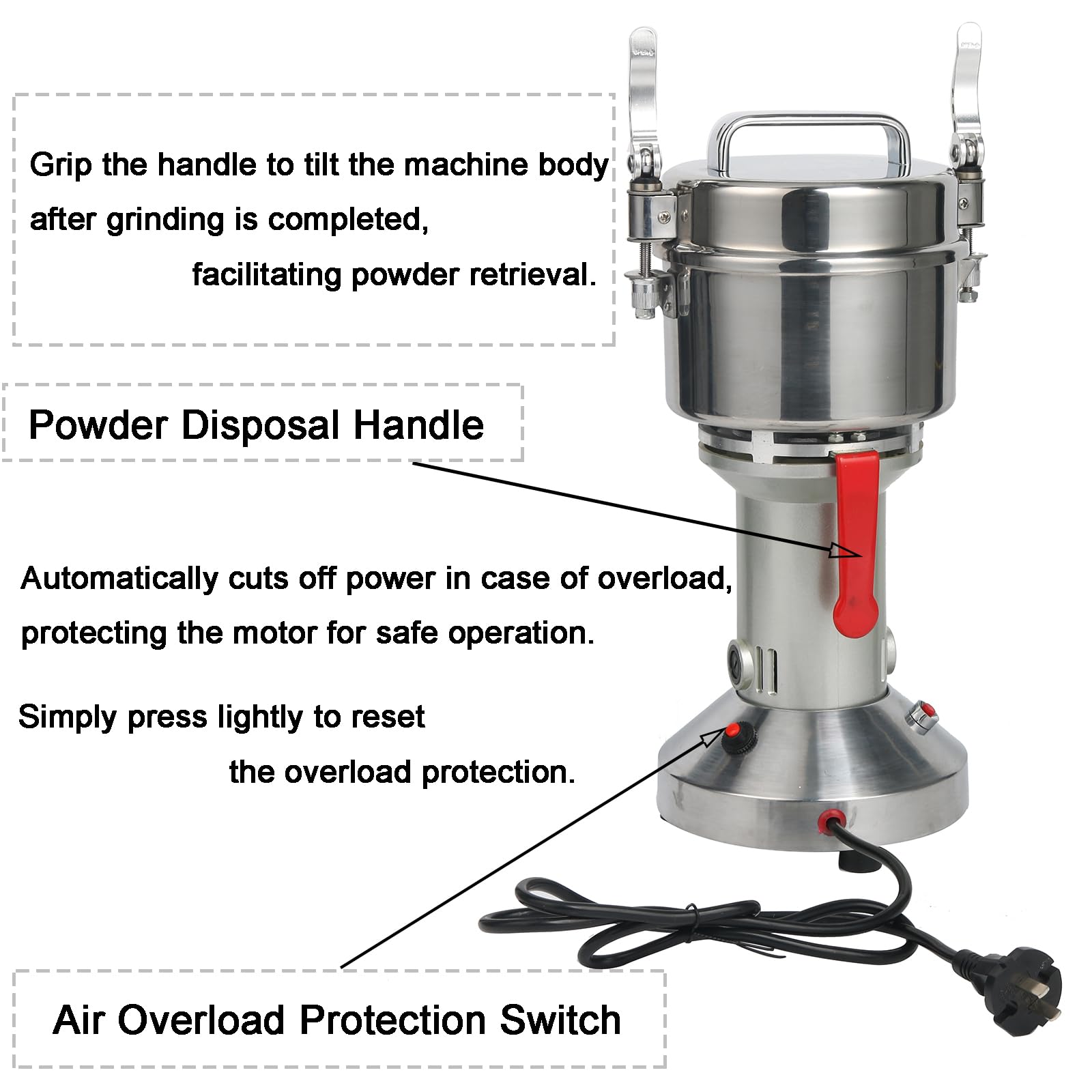High Speed 300g Electric Grain Mill Grinder - 1300W Commercial Stainless Steel Powder Machine for Spices, Herbs, Pepper & Coffee - 70-300 Mesh, 28000 RPM - Perfect for Home Kitchens, Bakeries & Coffee Shops