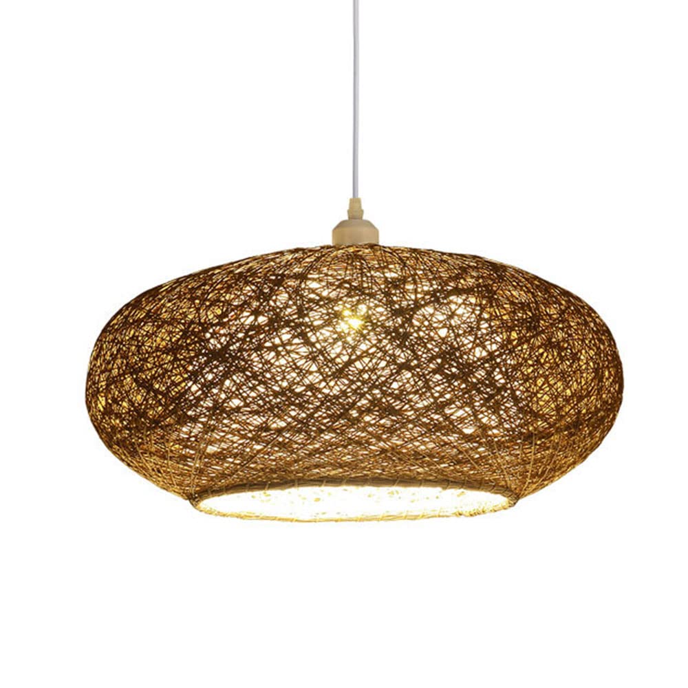 Rustic Bamboo Hanging Lamp - Handmade Woven Rattan Chandelier with E26/E27 Base | Natural Wicker Shade Pendant Light for Living Room, Bedroom & Dining Room | Perfect for Farmhouse, Boho & Coastal Decor Styles