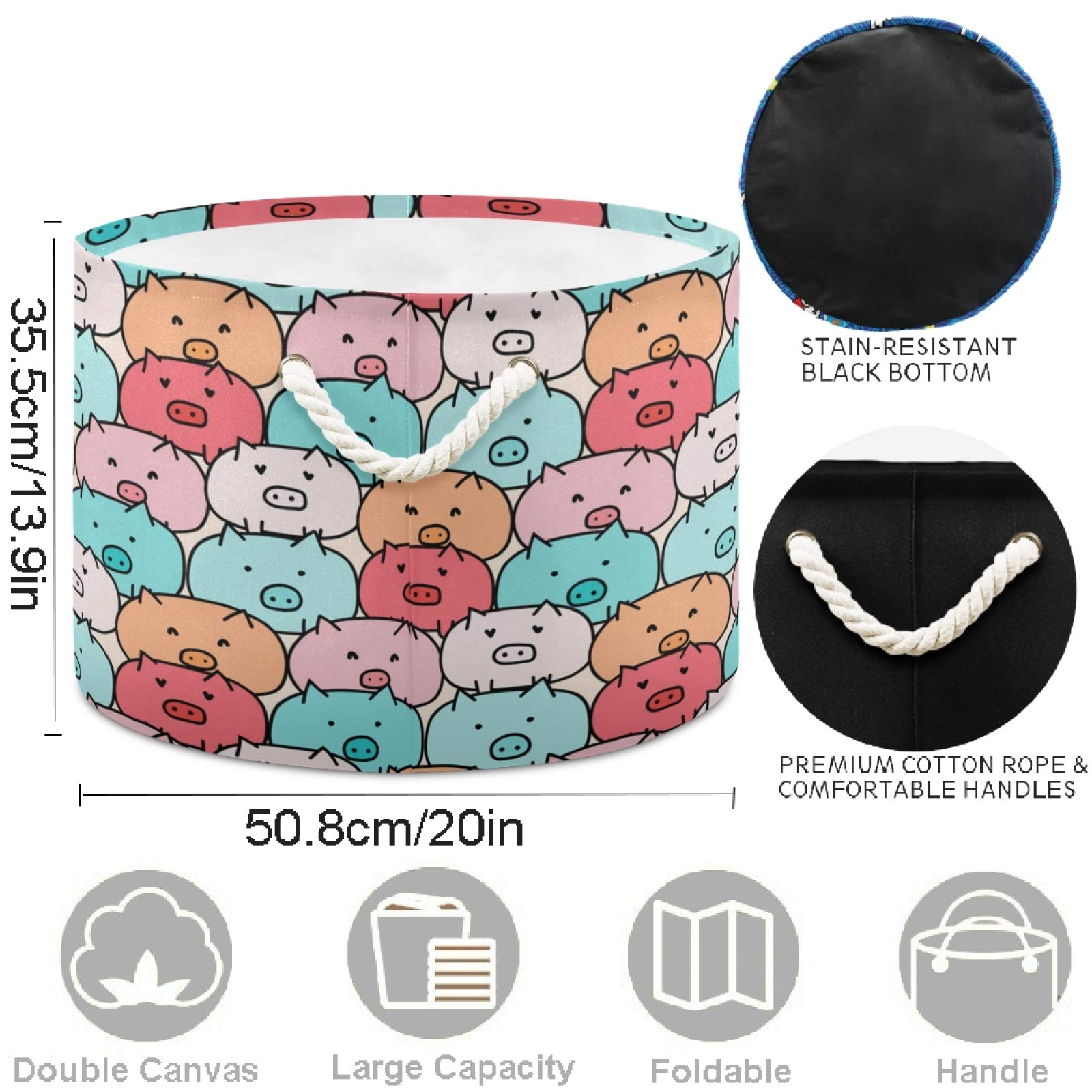 Visesunny Collapsible Large Capacity Pig Cartoon Storage Basket - Durable Cotton Handles Laundry Hamper for Clothes, Toys & Home Organization - Perfect for Bathroom, Bedroom, Nursery & Closet Storage Solutions