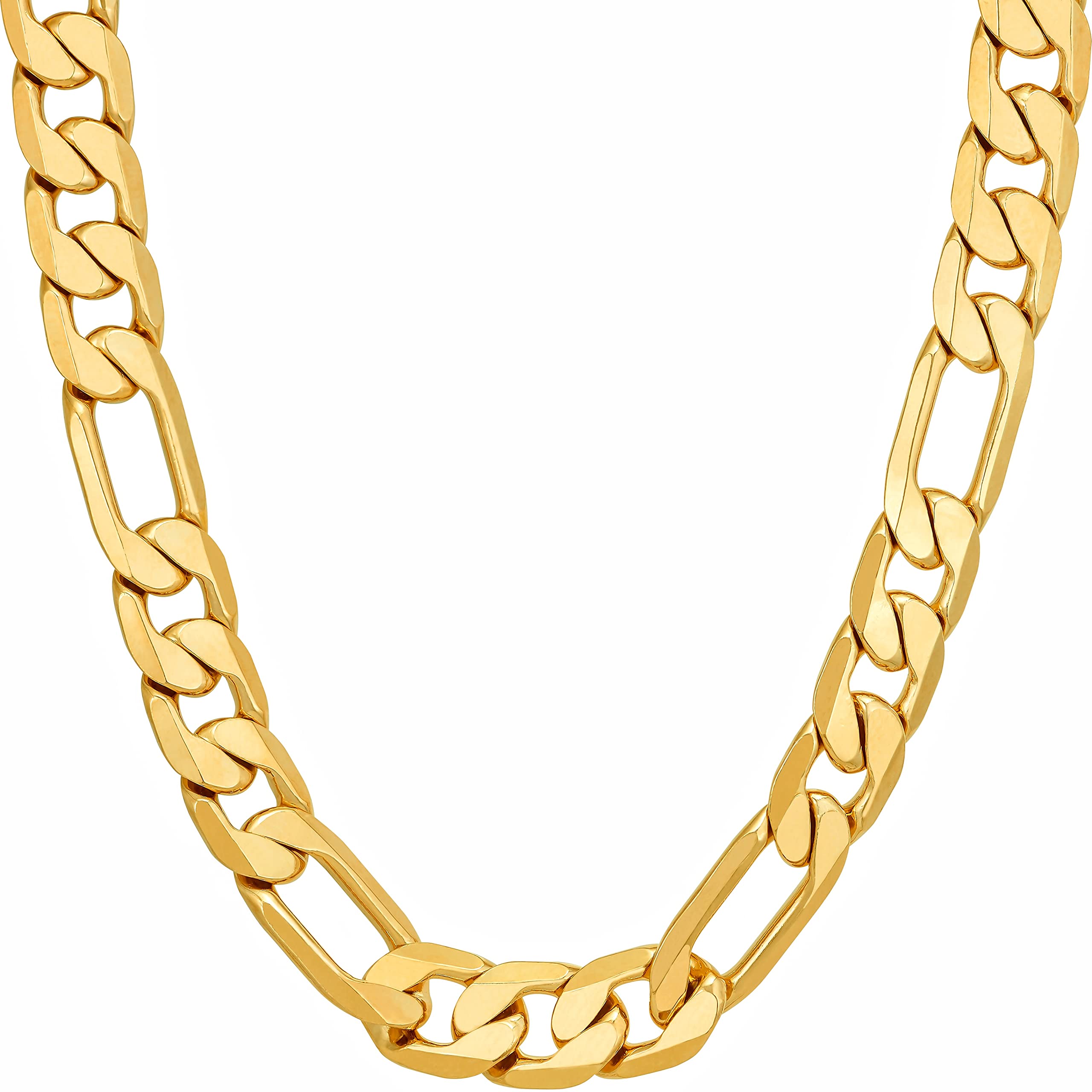 LIFETIME JEWELRY 24K Gold Plated Figaro Chain Necklace for Women & Men - Beveled Design (6.5mm, 8mm, 9.5mm, 11mm) - Perfect for Gifts, Weddings & Everyday Elegance