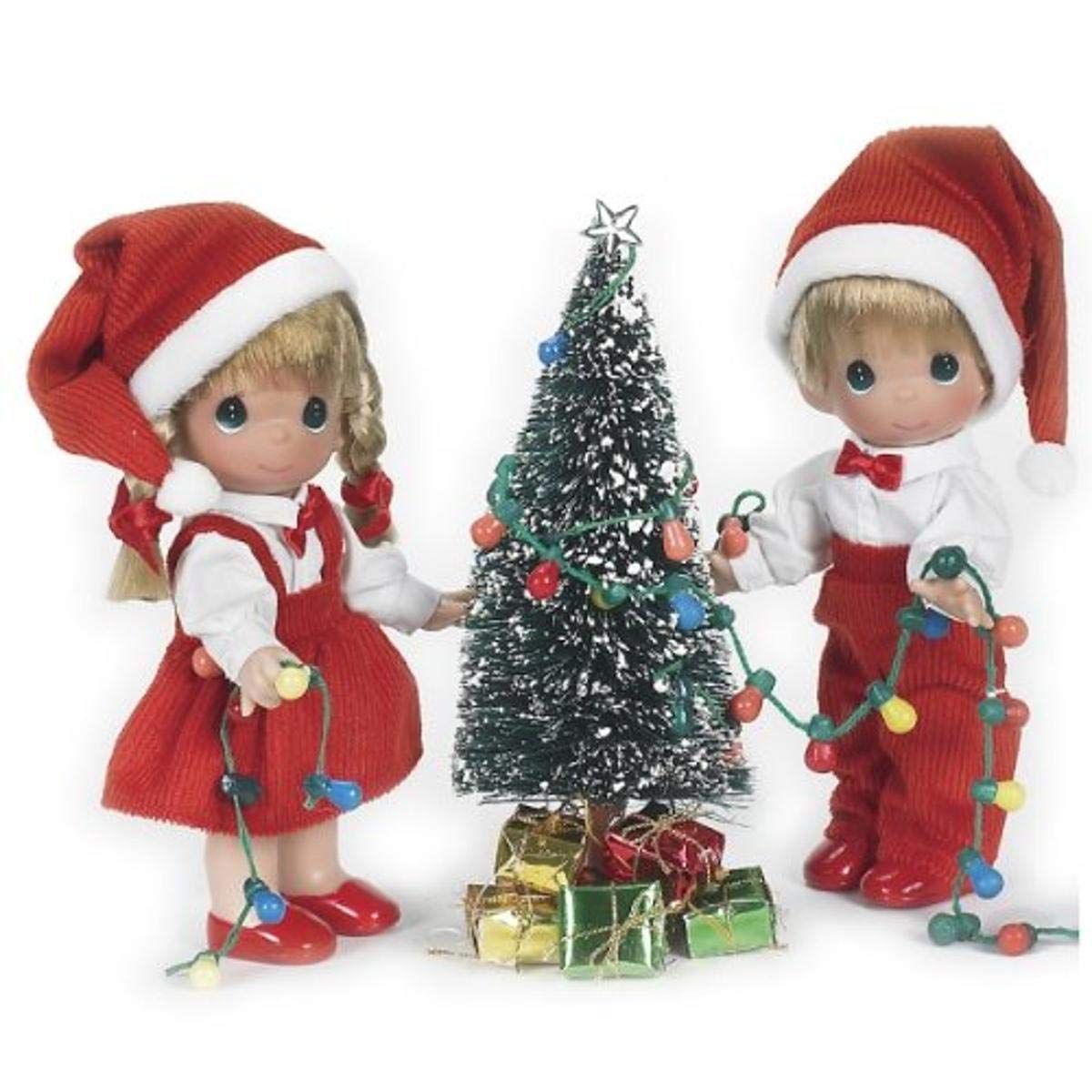 Precious Moments 'You Light Up My Life' Christmas Doll Set - 7 Inch Linda Rick Collectible Figurines | Perfect for Holiday Decorations, Gift Giving & Collector Displays