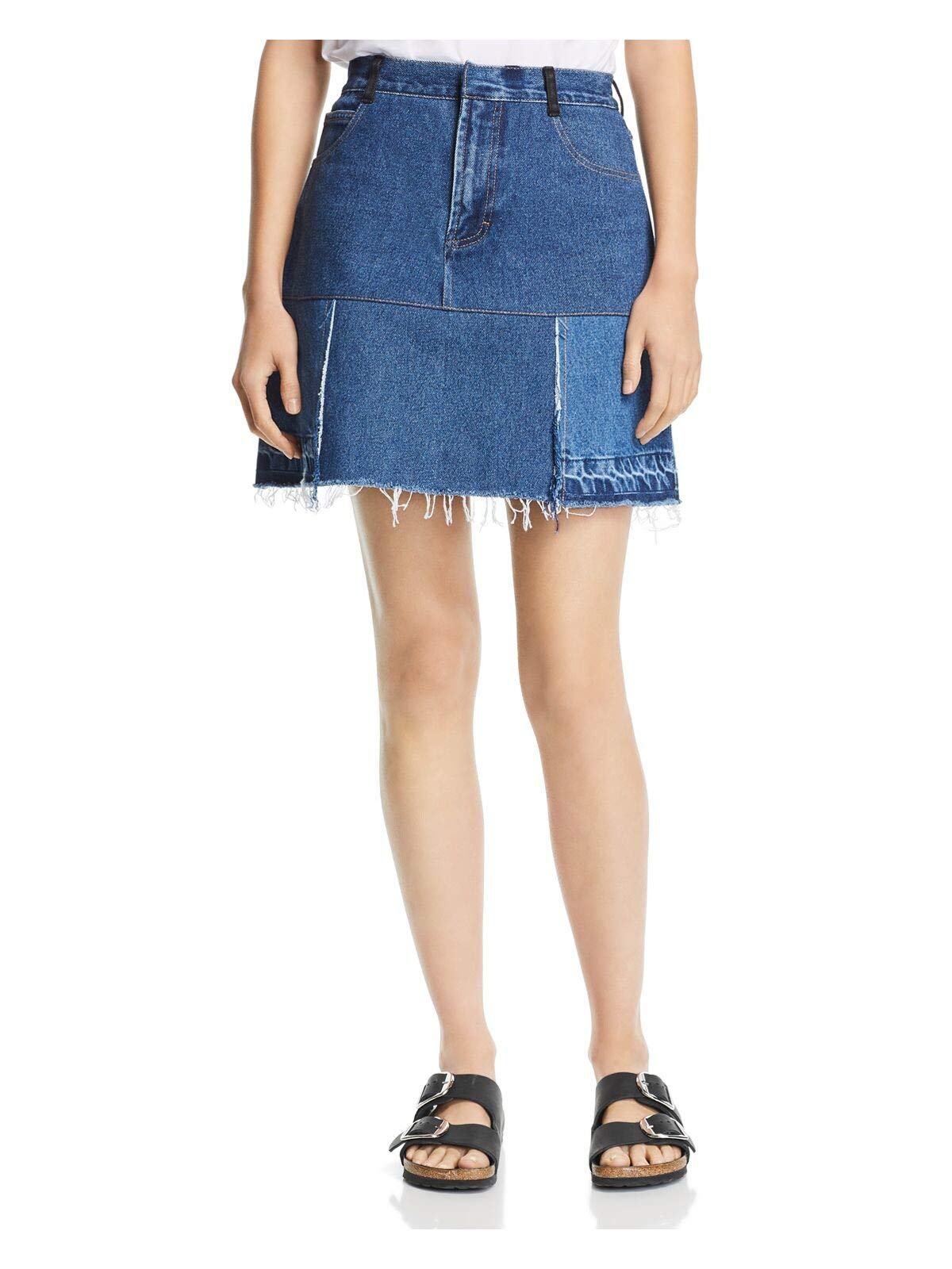 Women's Blue A-Line Mini Skirt with Zipper - XS Small - Casual Summer Skirt for Streetwear, Dating & Office Outfits