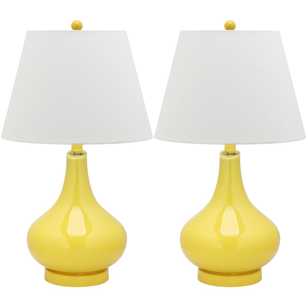 SAFAVIEH Amy Modern Contemporary Yellow Gourd Glass Table Lamp Set of 2 - 24 Inch LED Bedside Lighting for Bedroom, Living Room & Home Office (Bulbs Included) | Perfect for Nightstands, Desks & Accent Lighting