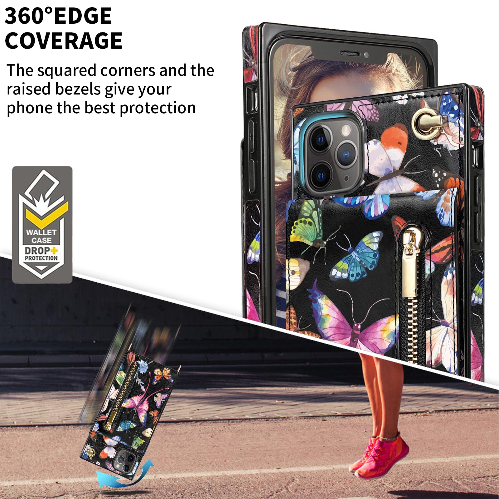 HOGGU Floral Leather Crossbody Wallet Phone Case for iPhone 11 Pro Max with Card Holder, Strap, Kickstand & Zipper Purse - Protective Women's Case Butterfly Design | Perfect for Everyday Use, Travel & Shopping