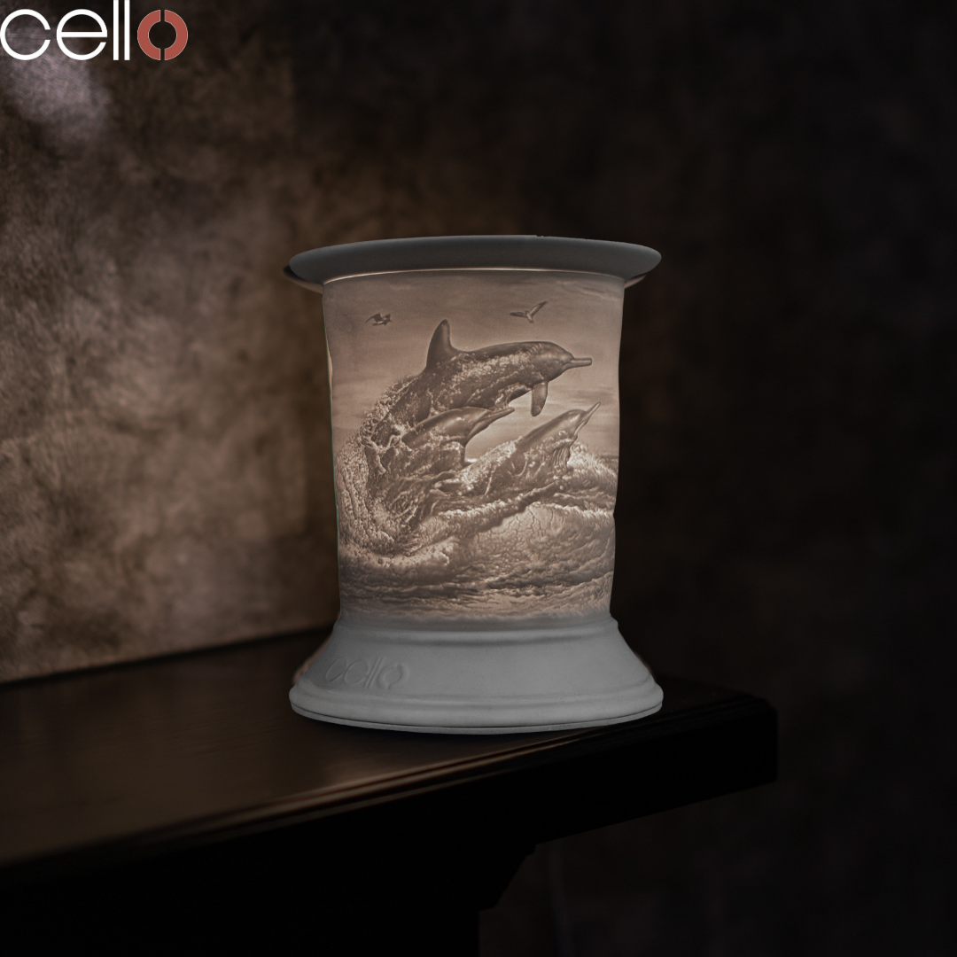 Cello Electric Wax Warmer with Porcelain Dolphin Design - Perfect for Aromatherapy, Home Decor & Relaxation in Living Room, Bedroom or Office