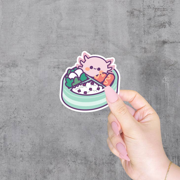Cute Axolotl Bento Box Vinyl Sticker - Waterproof Decal for Laptops, Water Bottles & Notebooks - Perfect for School, Office & Kawaii Decor