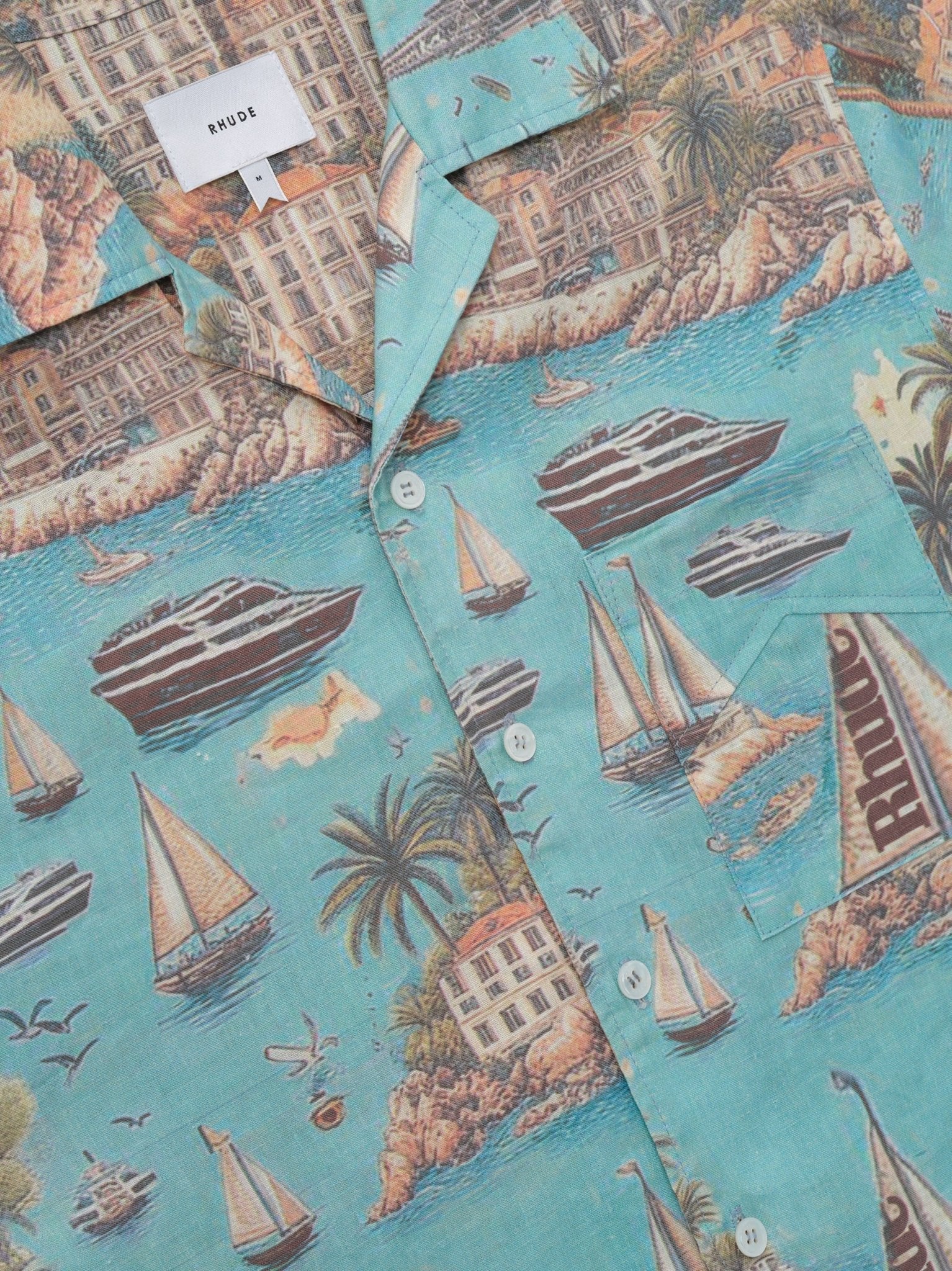 Rhude Sailing Map Print Short Sleeve Shirt for Men - Casual Summer Beachwear & Street Style Fashion