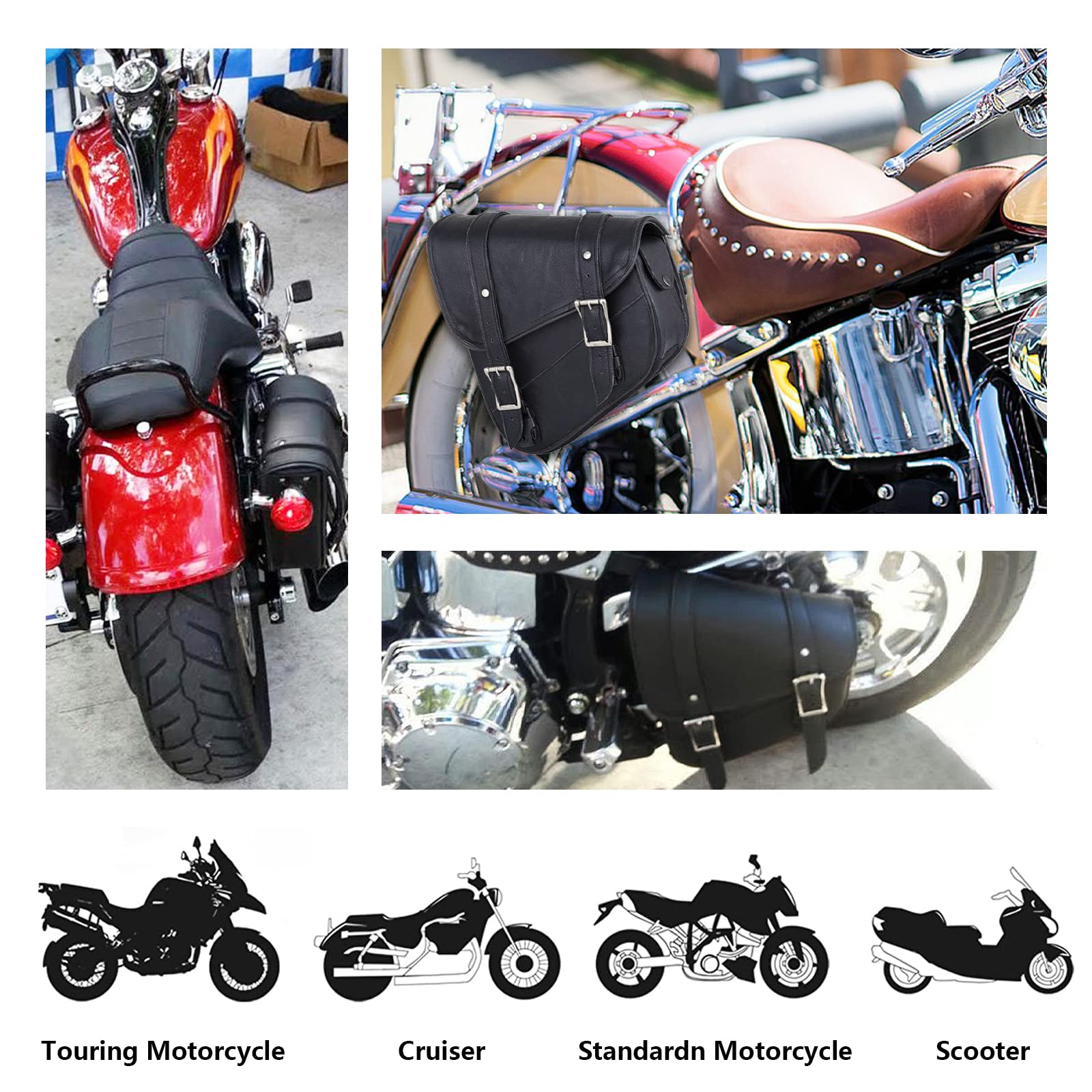 Premium Naked Leather Swing Arm Motorcycle Bag - Left Side Solo Saddle Bag for Softails & Choppers (Style-1, Black) | Durable Biker Gear for Road Trips & Daily Commuting