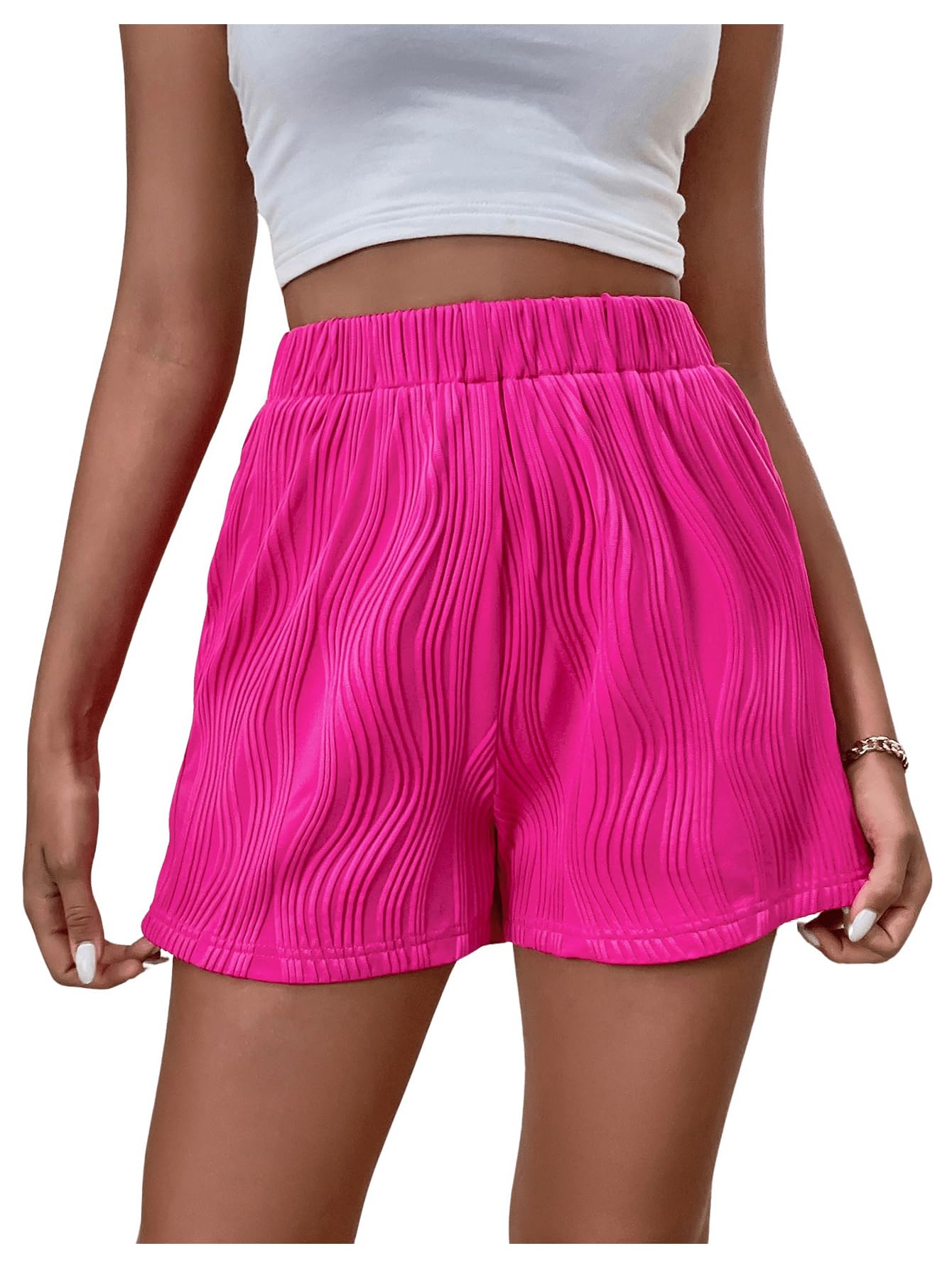 Verdusa Women's High Waisted Stretch Shorts - Soft Textured Fabric Summer Casual Shorts with Elastic Waistband | Perfect for Beach, Vacation, and Everyday Wear