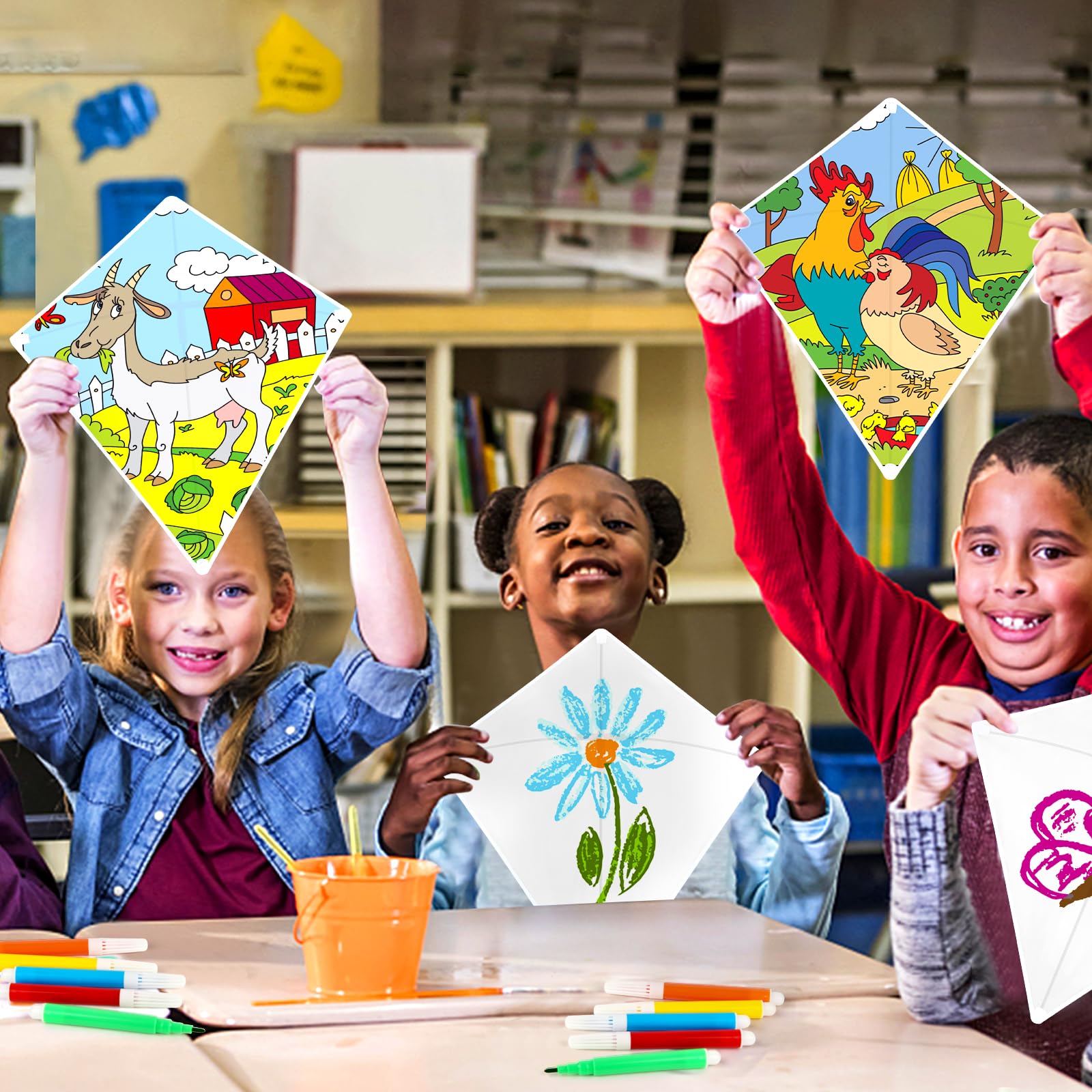 DIY Kite Making Kit - Blank Diamond Kite with Watercolor Pens & 164ft String for Kids Outdoor Activities, Summer Beach Flying, Park Picnics, and Family Fun