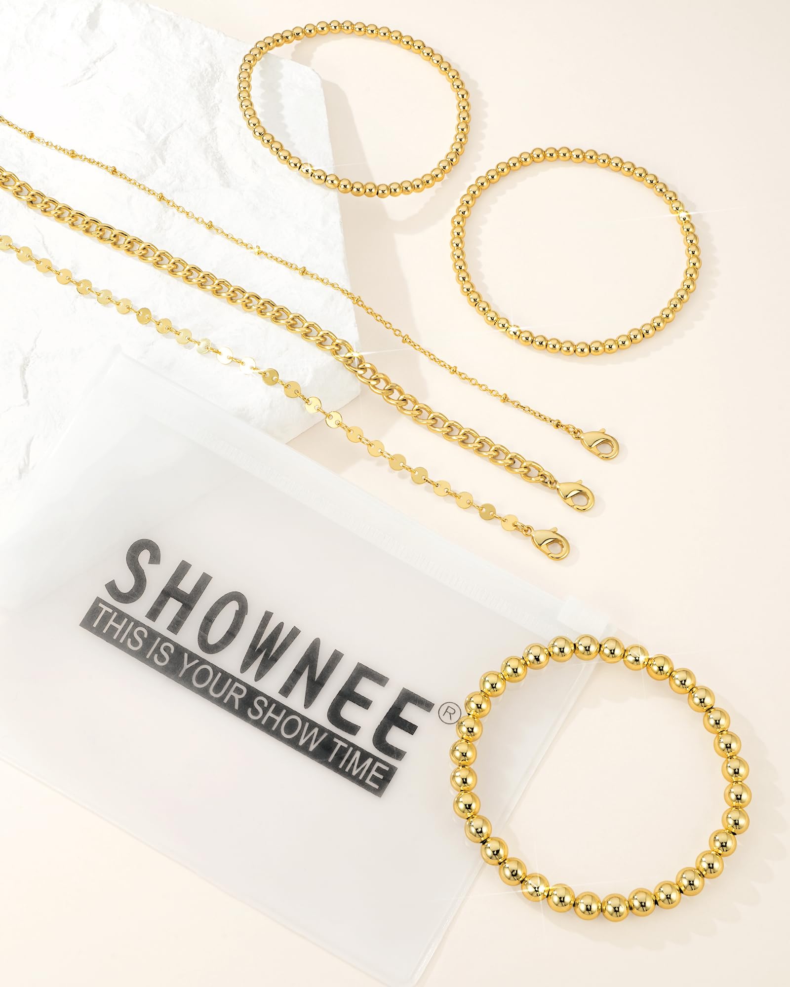 14K Gold Plated Women's Bracelet Set - Dainty Cuban Link, Figaro, Herringbone & Beaded Stackable Bracelets | Non-Tarnish Jewelry Gift for Her | Perfect for Everyday Wear, Layering & Special Occasions