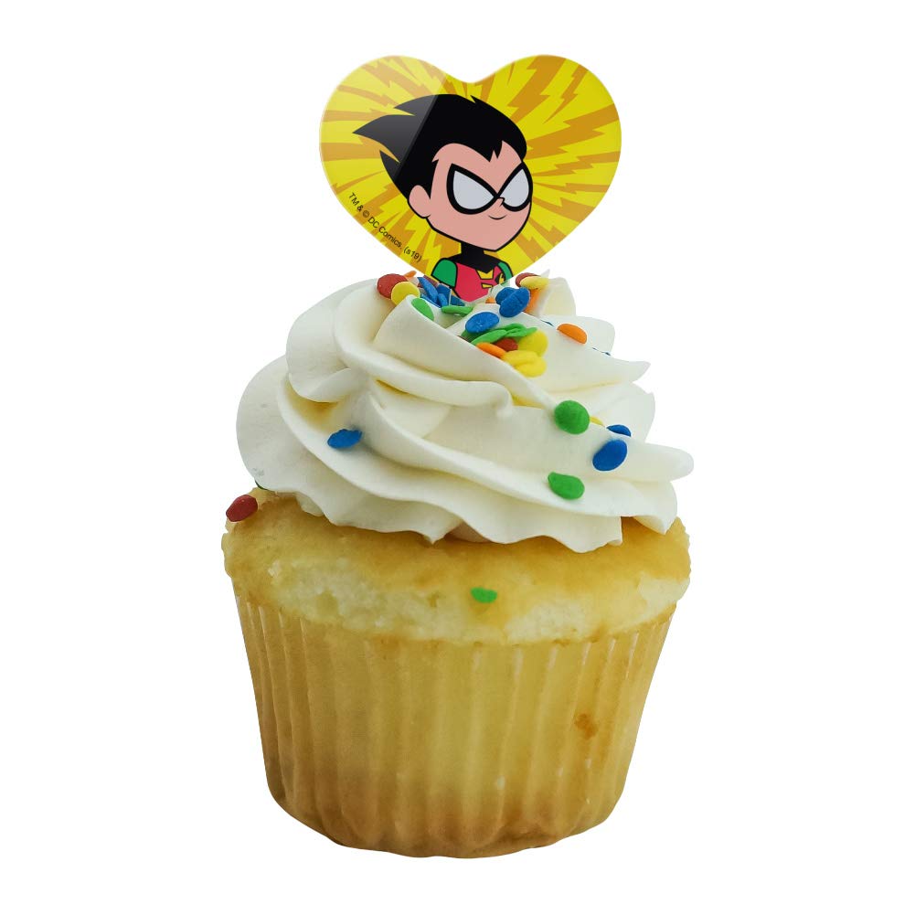 Teen Titans Go! Robin Heart Love Cupcake Toppers - Set of 6 for Birthday Party Decorations, Wedding Favors & Baking Supplies