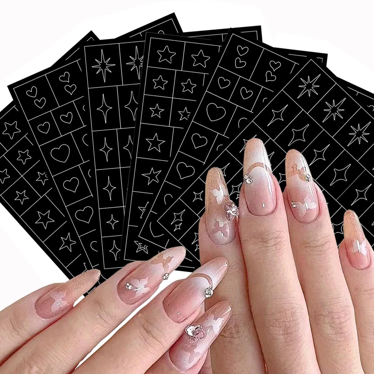 3D Heart Star Nail Stickers - Self-Adhesive Nail Art Decals for DIY Manicure & Salon Use
