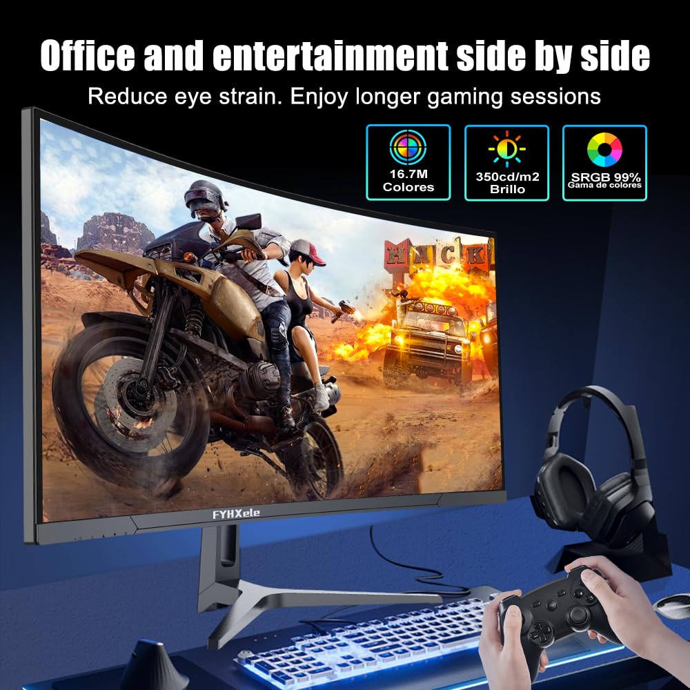 FYHXele 34 Inch WQHD Gaming Monitor 165Hz Curved Screen, 1ms Response Time, AMD FreeSync - Perfect for PC, PS5, Xbox Gaming & Home Office Setup