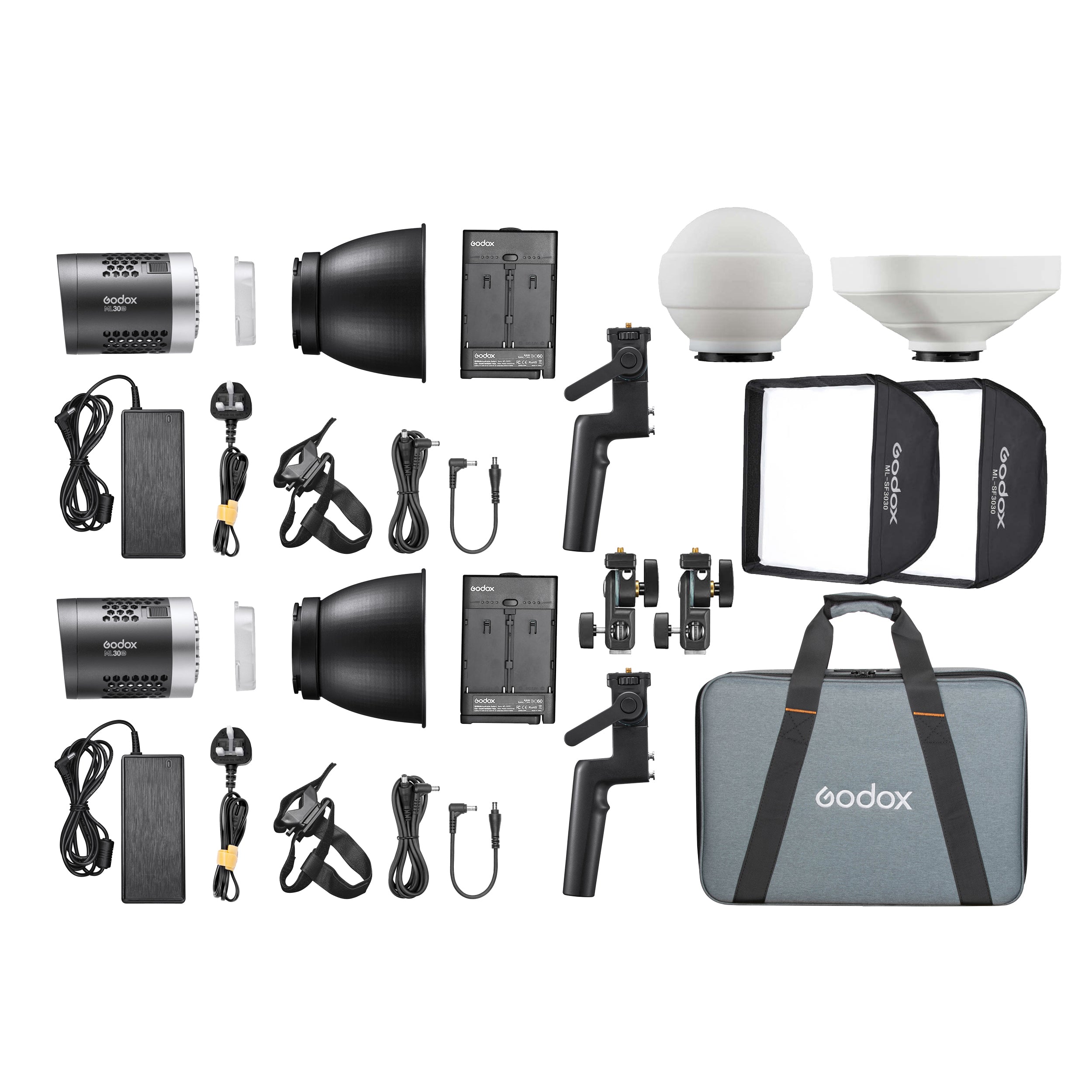 Godox ML30Bi Twin Portable LED Video Lighting Kit - Dimmable Bi-Color 3000K-5600K for Photography, YouTube, TikTok, Live Streaming & Studio Shoots