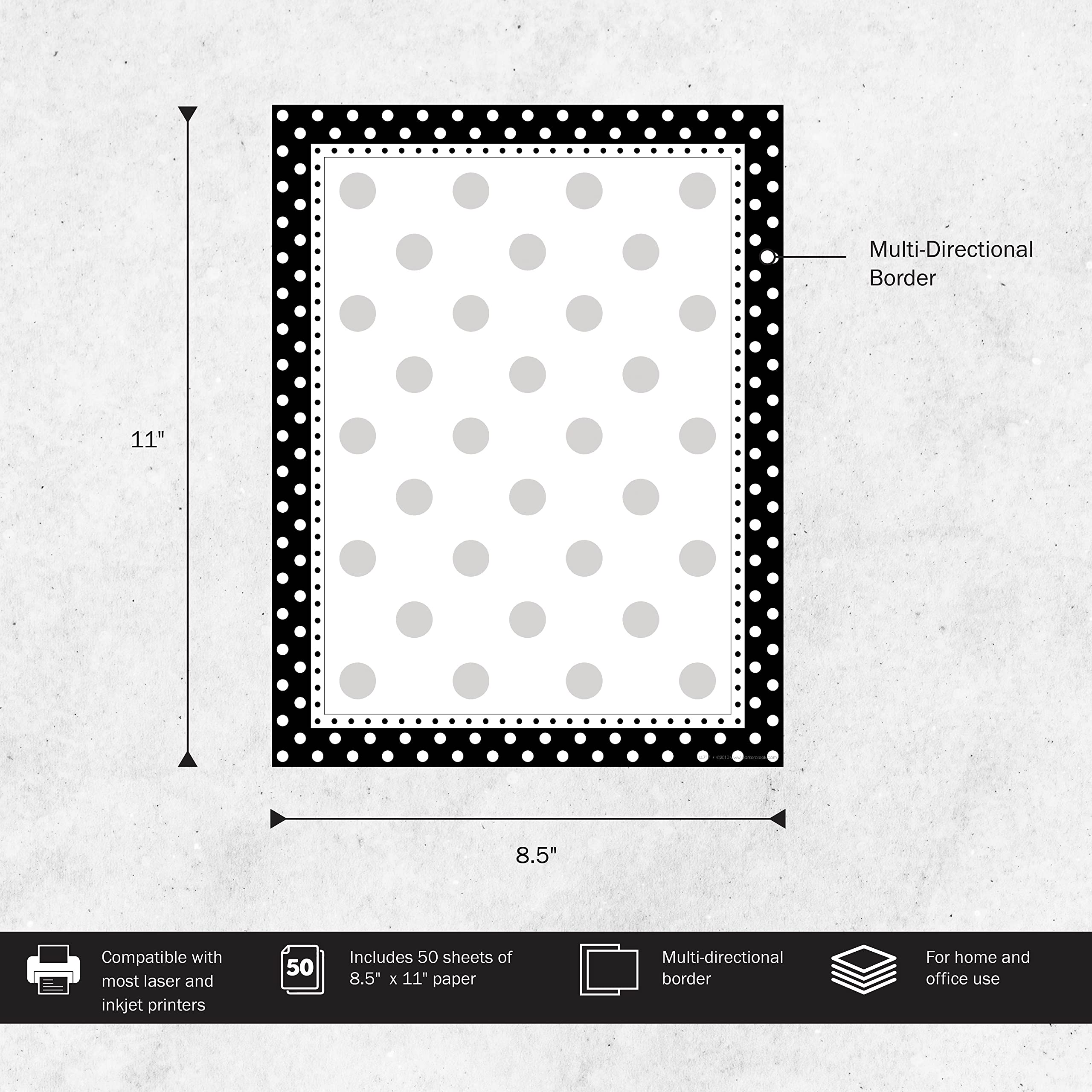 Barker Creek Black & White Dots Decorative Printer Paper - 8.5” x 11” Designer Computer Paper for Home, School & Office - 50 Sheets per Pack - Perfect for Craft Projects, Scrapbooking & Professional Documents