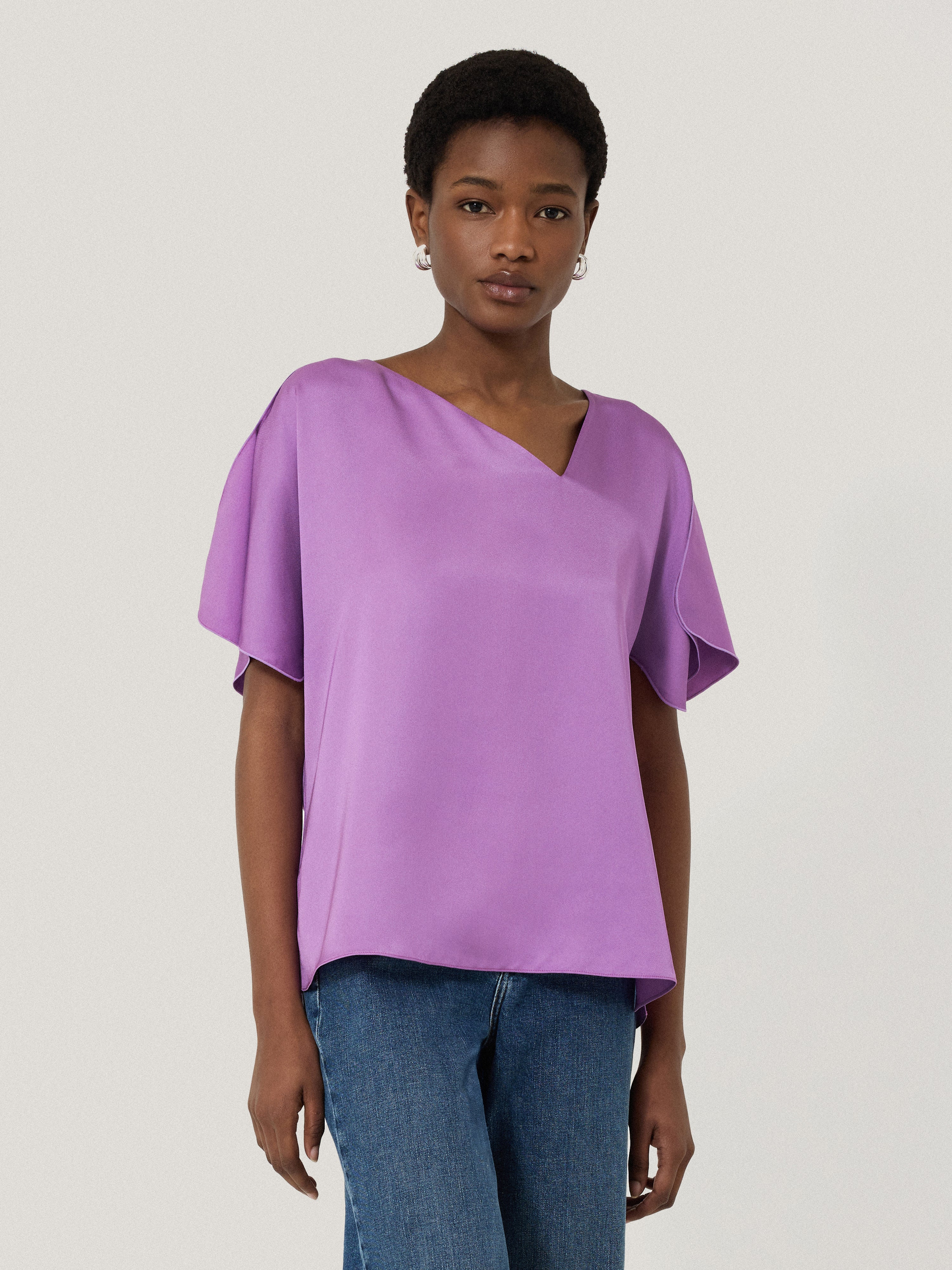 Elegant Asymmetric Neck Drape Top for Women - Soft Purple Blouse for Casual Wear & Evening Outfits | Perfect for Date Nights, Office Parties & Special Occasions