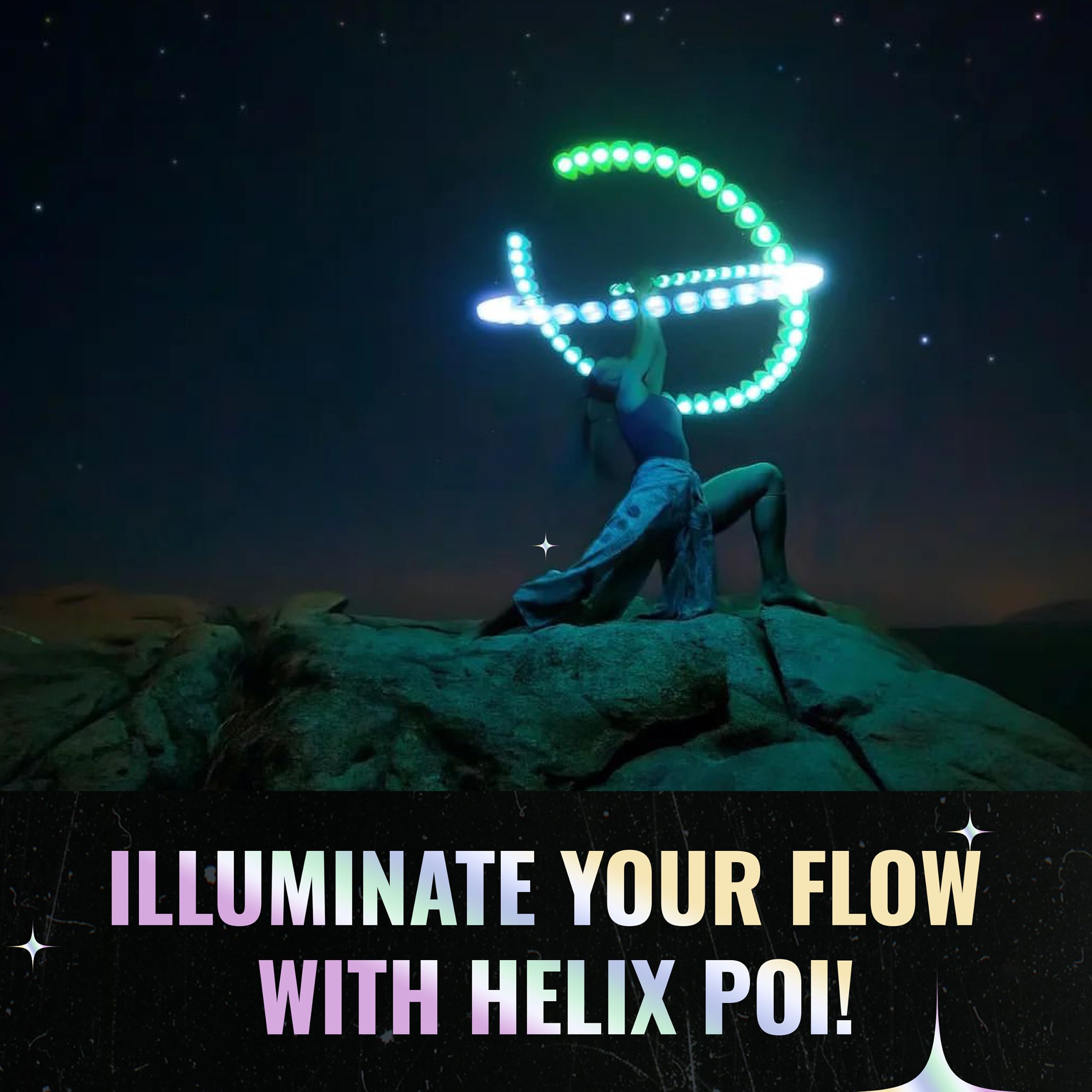 HelixPoi LED Glow Stick Lights Set - 70+ Color Modes & Patterns with Soft Durable Cases & Adjustable Leashes - Flow Arts Spinning Toy for Performances, Dance, Fire Poi Practice, and Nighttime Entertainment - UltraPoi Double Helix Poi with Bright LED Lights
