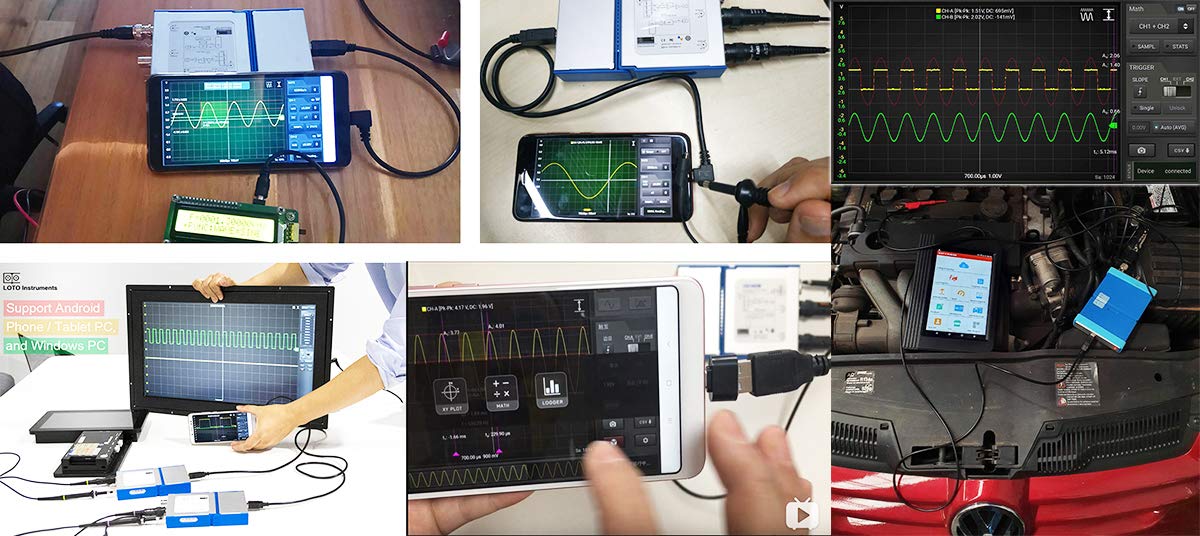 Loto PC Oscilloscope OSCA02M - 2-Channel 35MHz Bandwidth USB Oscilloscope, 100M S/s Sampling, 8~13 Bit Vertical Resolution, Compatible with Windows & Android | Ideal for Electronics Testing, Circuit Debugging, and Engineering Education