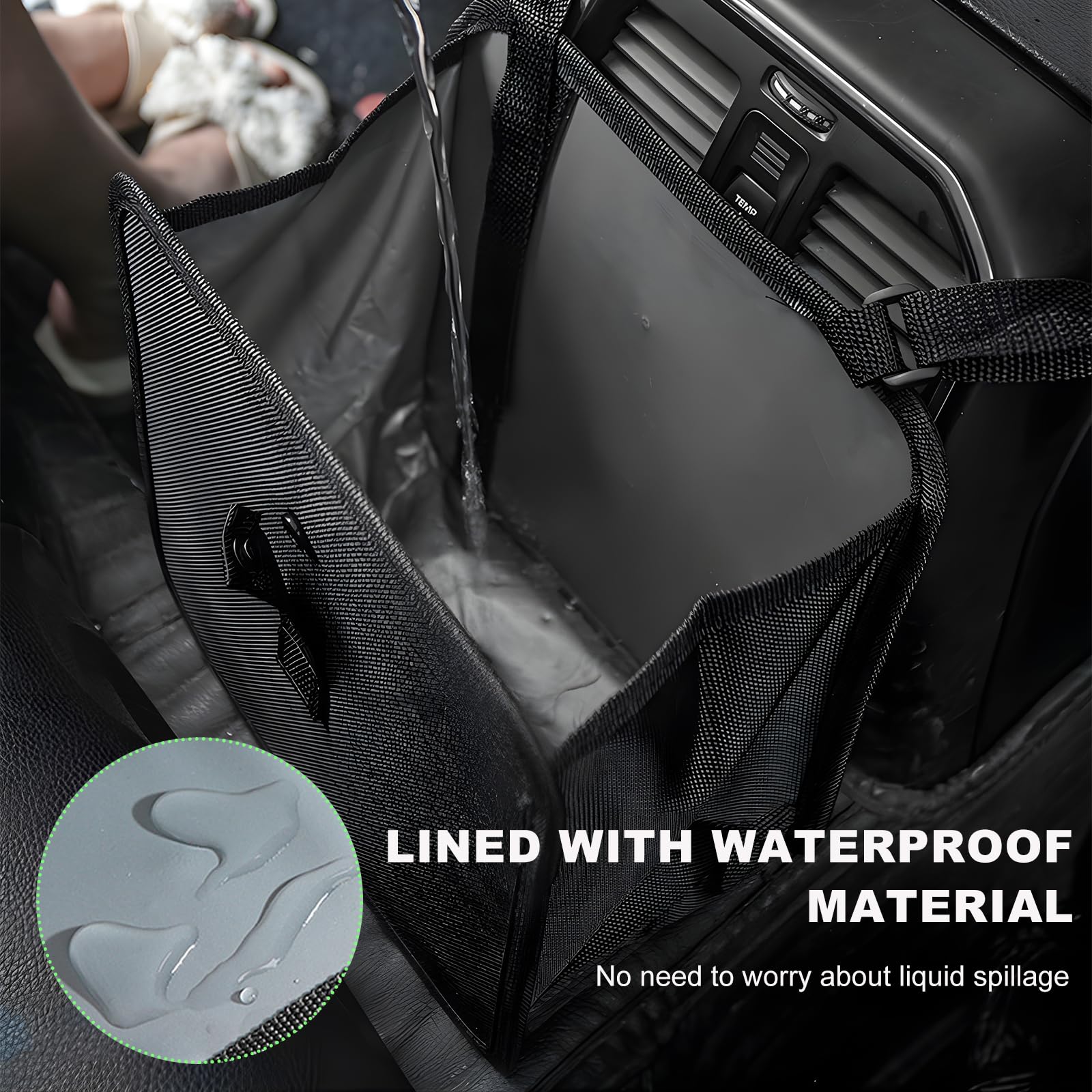 Foldable Hanging Car Trash Can with Leak-Proof Design & Extra Storage Pockets - Large Capacity Waterproof Car Garbage Bag for Road Trips, Commuting, and Family Travel