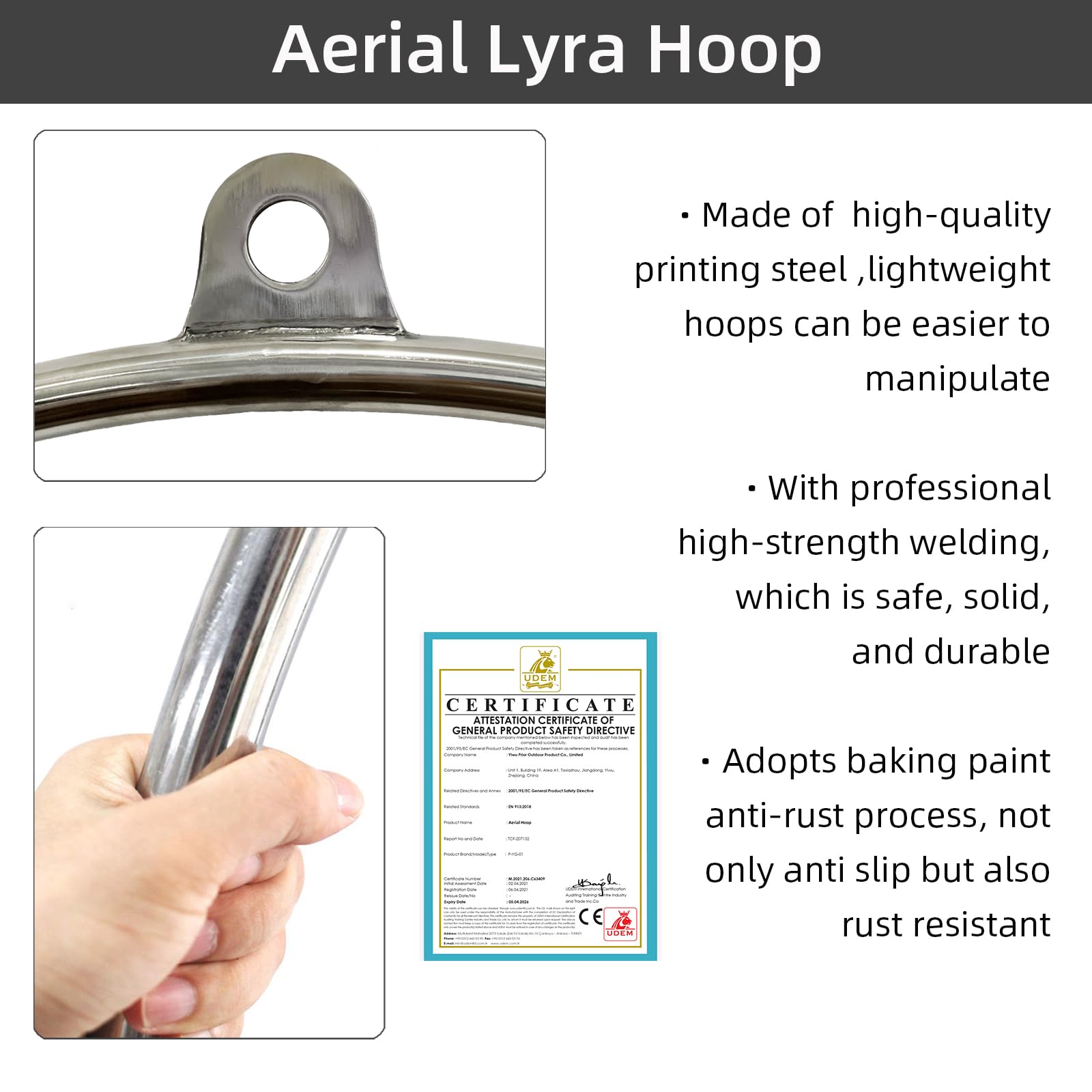 PRIOR FITNESS Professional Aerial Lyra Hoop Set - Stainless Steel Single Point Suspension Ring for Adults (25mm & 32mm Tube Diameter) - Perfect for Home Gym, Circus Training, Yoga & Aerial Fitness Workouts