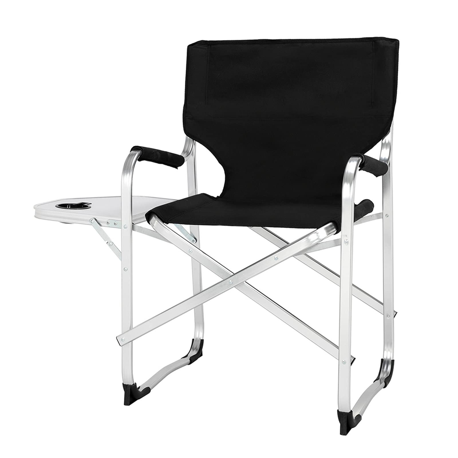 90 x 60 x 50cm Heavy Duty Aluminum Director Chair - 120kg Capacity, Bar Height Folding Chair with Padded Seat & Side Table for Outdoor, Makeup, Photography - No Carrying Bag (Black)