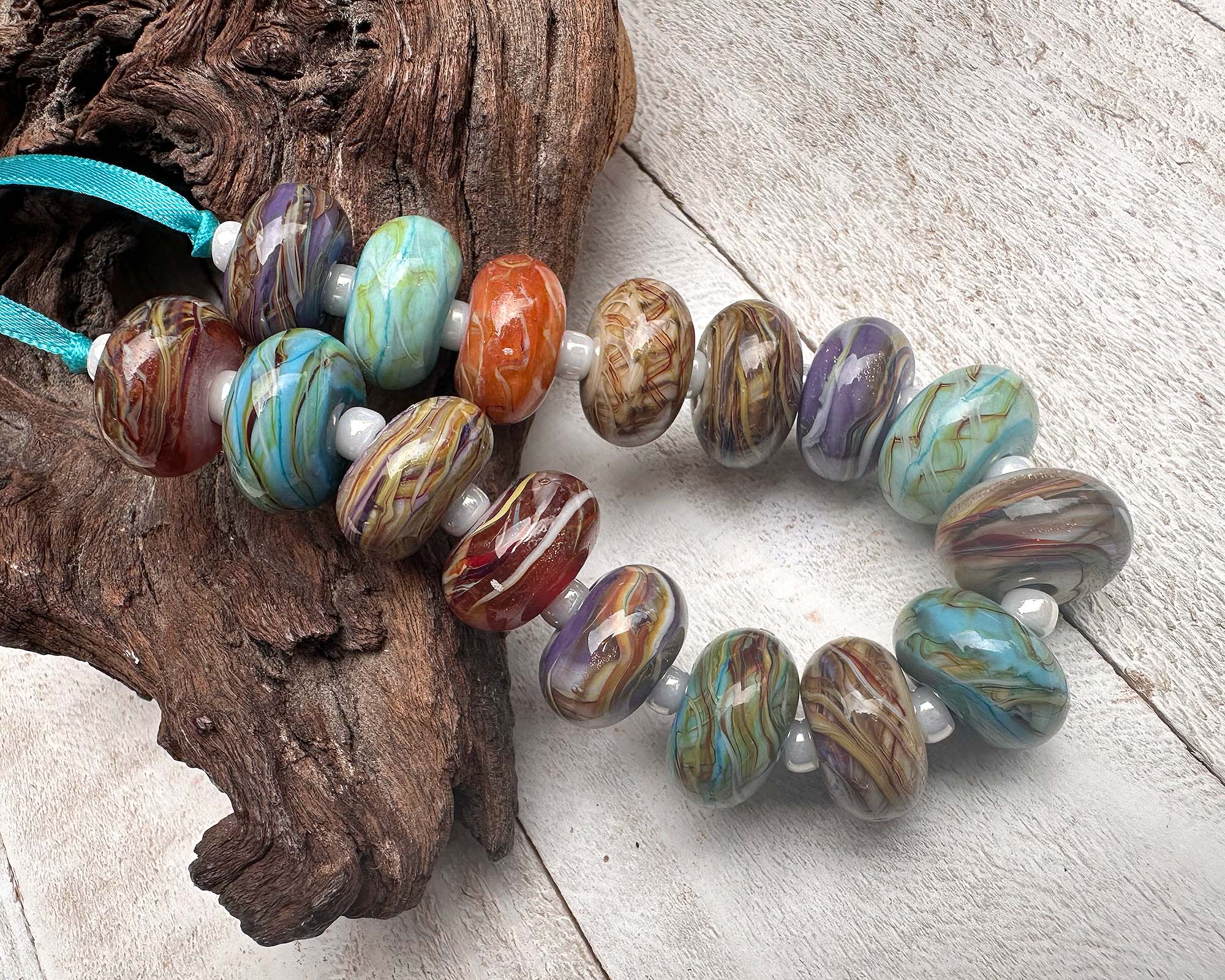 16pcs Desert Opal Lampwork Glass Beads Set for Jewelry Making - DIY Bracelet, Necklace & Craft Projects (SRA Certified)