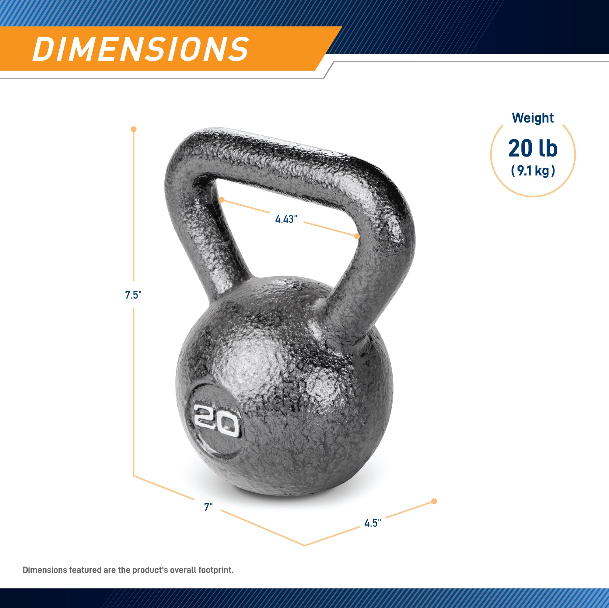 20lb Hammertone Kettlebell - Heavy Duty Cast Iron Home Gym Equipment for Strength Training, CrossFit & Weightlifting | Perfect for Home Workouts & Fitness Studios (HKB 020)
