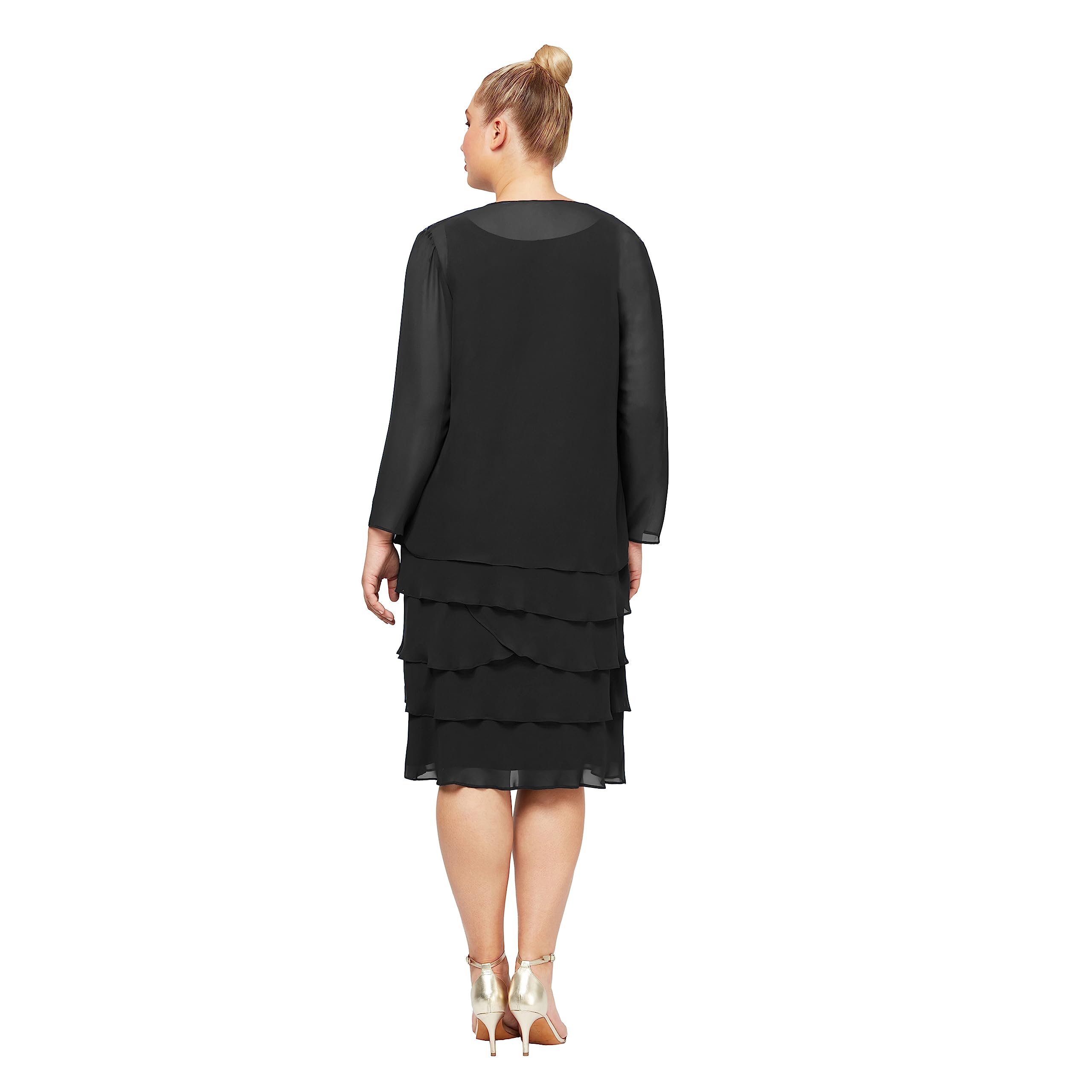 Women's Plus Size Embellished Shoulder Chiffon Tiered Jacket - Elegant Mother of The Bride Dress | Formal Occasions, Weddings & Special Events