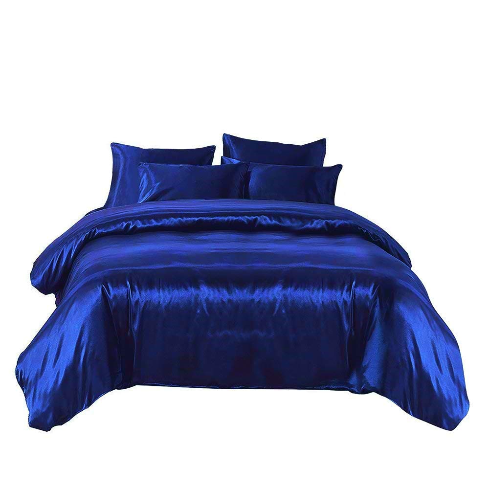 Luxury 5-Piece Satin Comforter Set - Ultra Soft Silk-Like Bedding (Comforter, Flat Sheet, Fitted Sheet, 2 Pillowcases) - Royal Blue Full Size - Durable & Comfortable for Master Bedroom, Guest Room, or Dorm Decor
