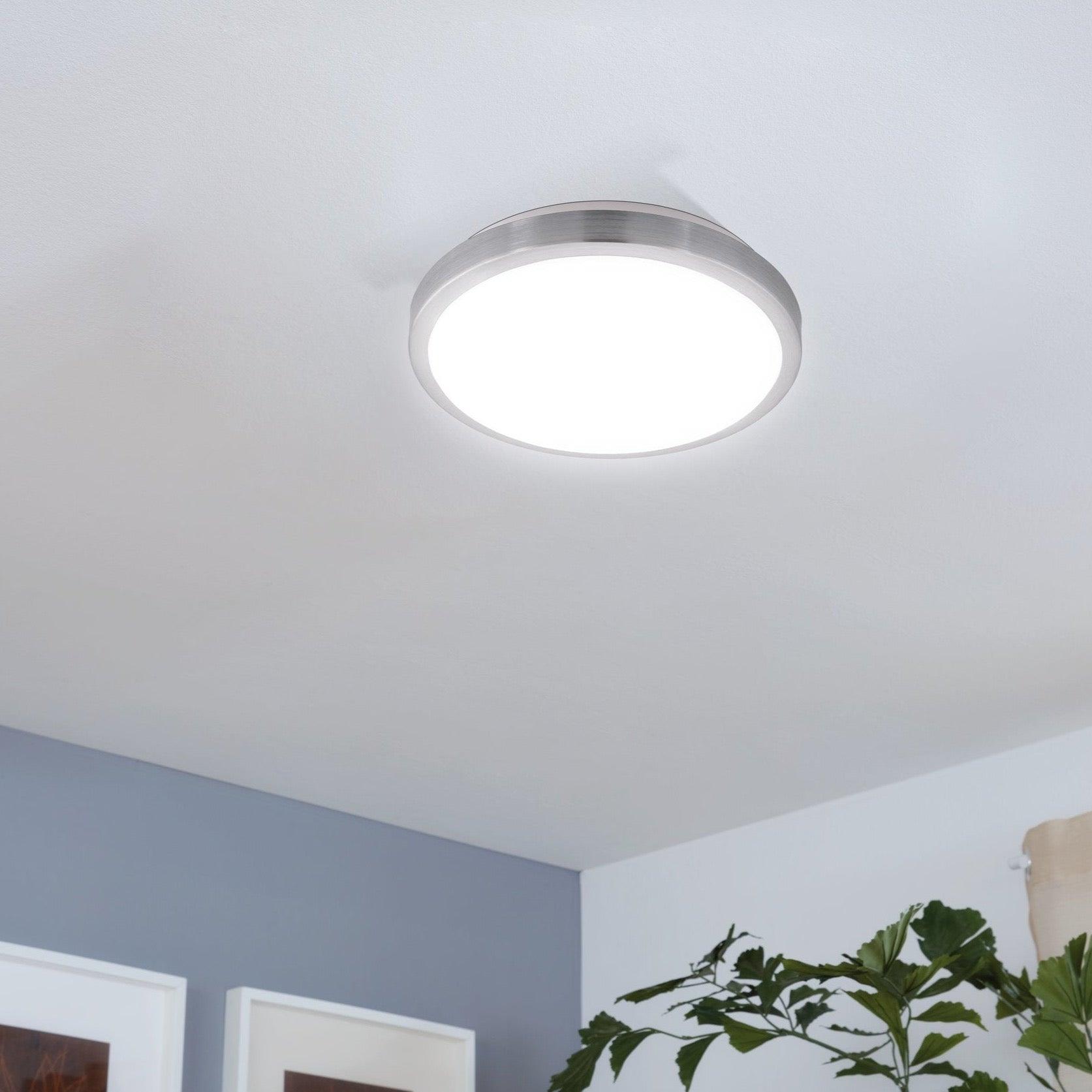 Eglo Competa 1 Nickel Round LED Flush Mount Ceiling Light Fixture - 32.5cm Modern Lighting for Bedroom, Living Room & Hallway