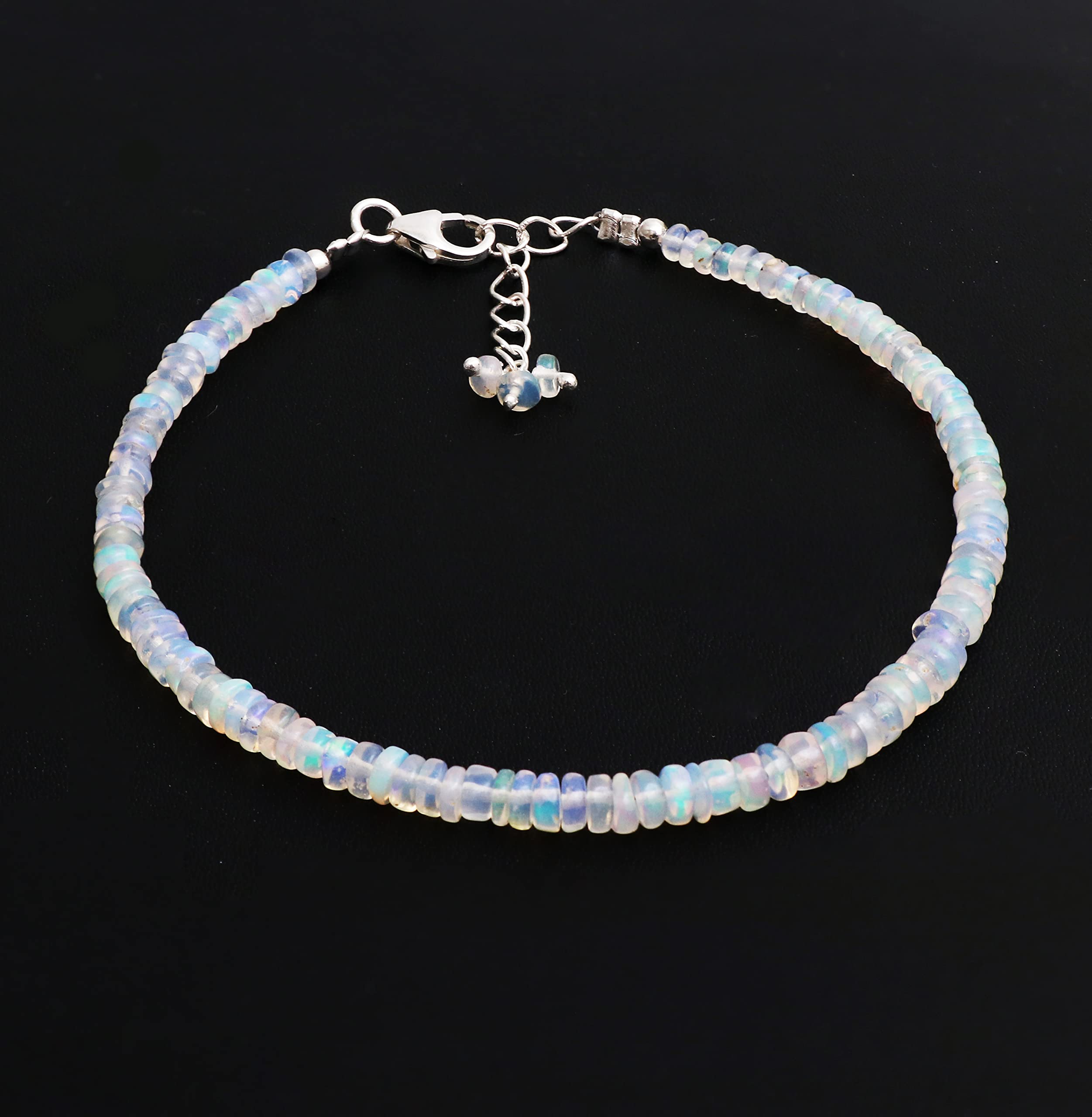925 Sterling Silver Ethiopian Opal Beaded Adjustable Bracelet for Women - Natural Gemstone Dainty Jewelry, October Birthstone Gift - Perfect for Everyday Wear, Special Occasions & Birthday Presents