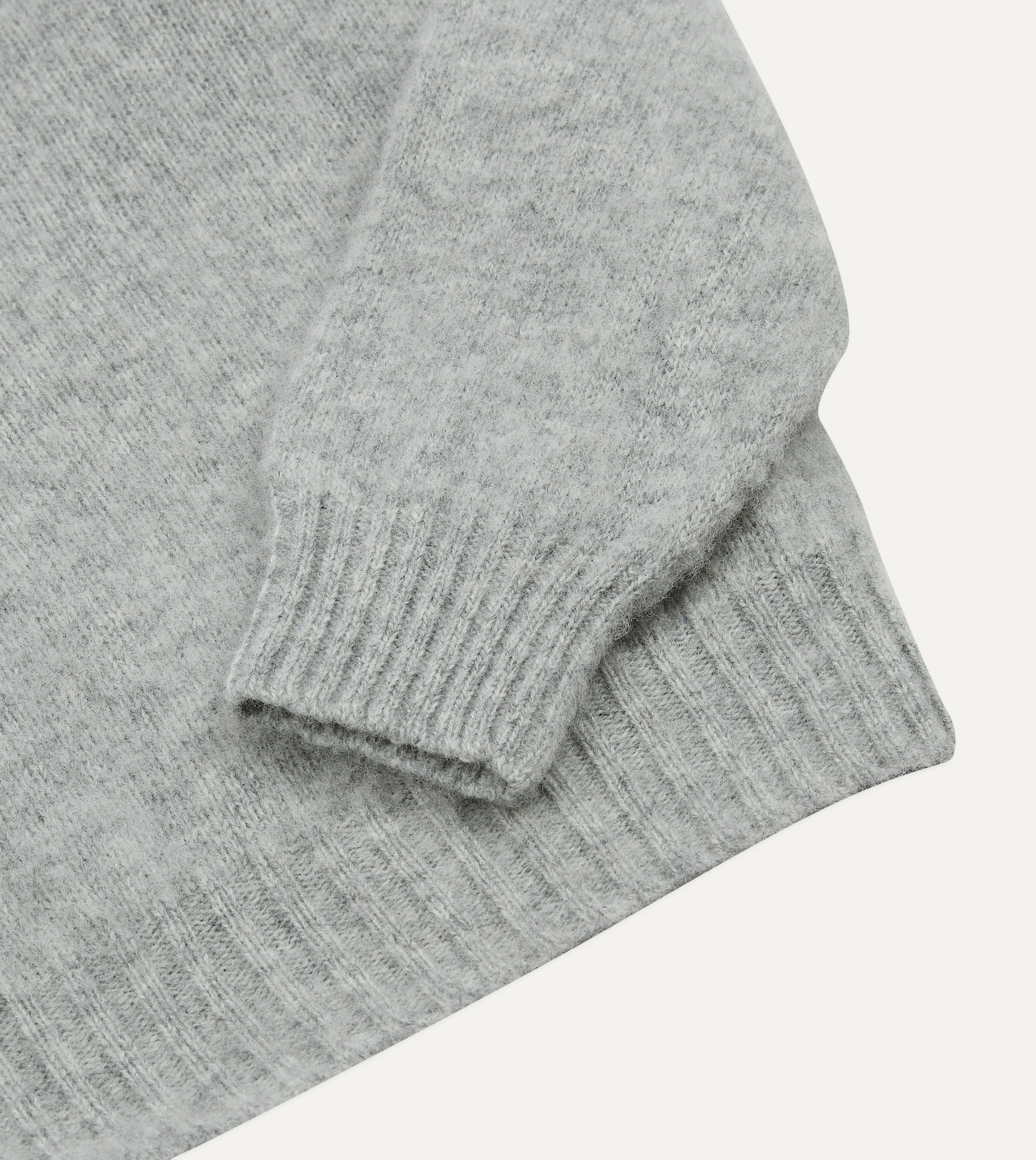 Light Grey Brushed Shetland Wool Crew Neck Sweater for Men - Soft Winter Knit Pullover for Casual Wear & Office Outfits